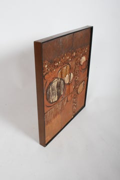 Mid-Century Modern Studio Ceramic Art Framed Tiles Plaque, Signed Morgan '63