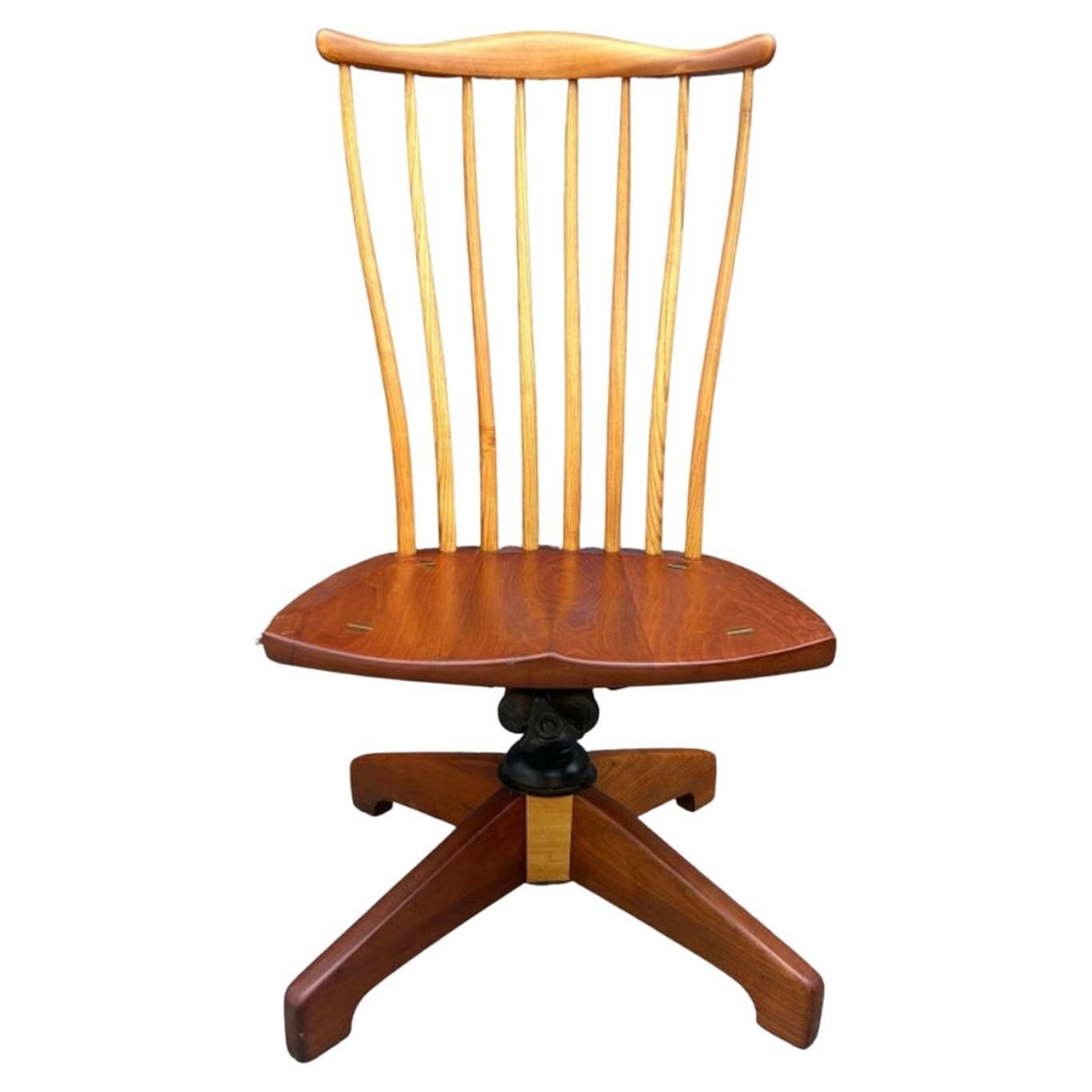 Mid-Century Modern Studio Craft Arts Swivel Spindle Back Chair For Sale