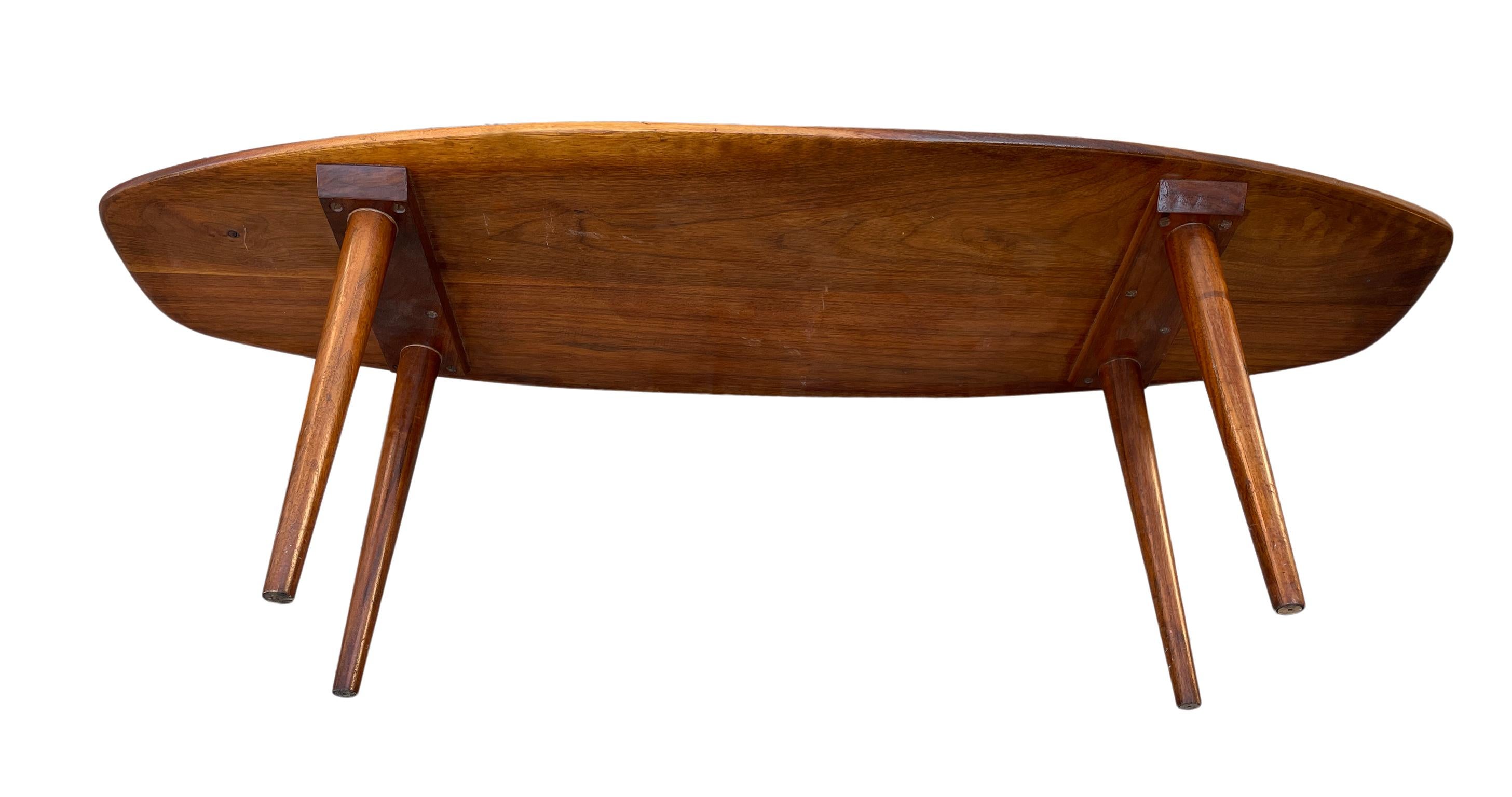 Mid-Century Modern Studio Craft Small Surfboard Shaped Walnut Coffee Table 1