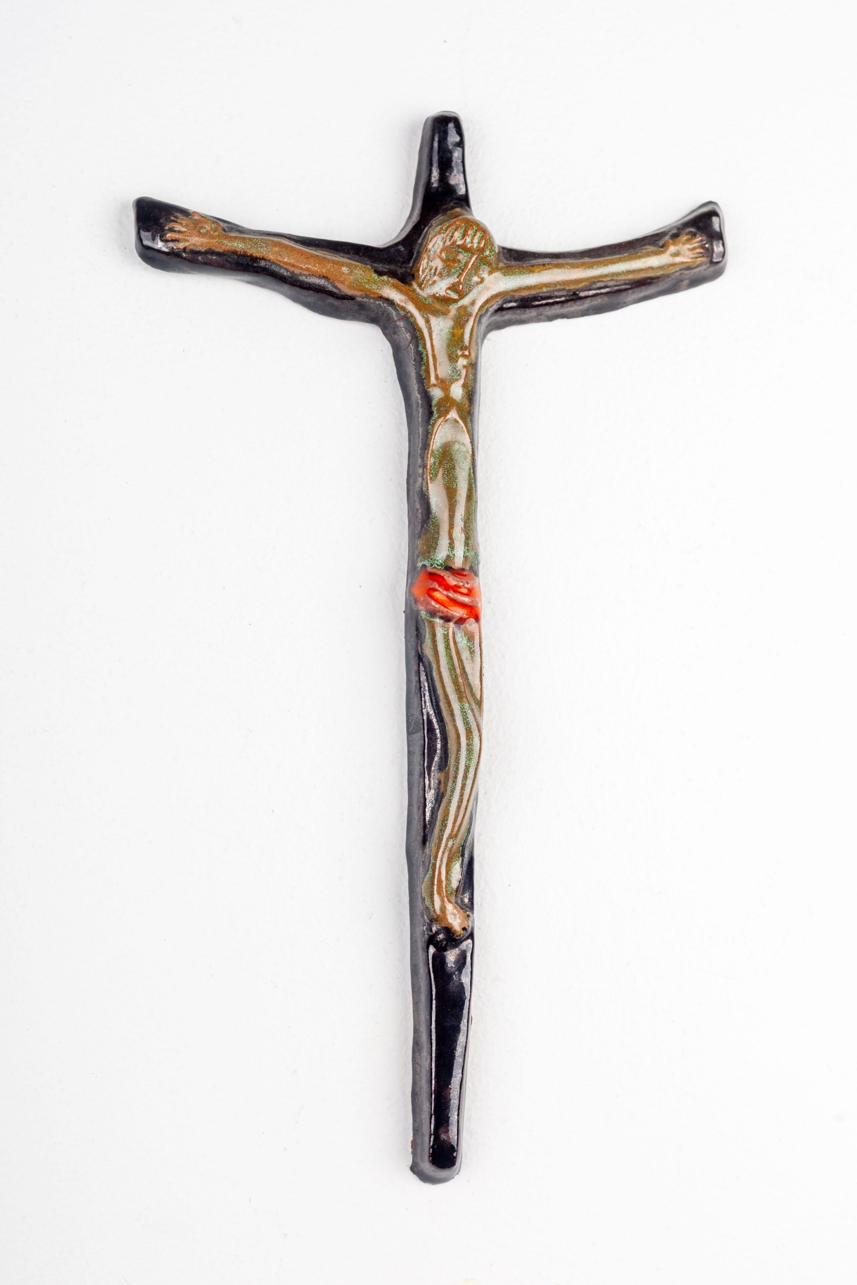 Mid-Century Modern Studio Crafted Ceramic Wall Crucifix For Sale 10