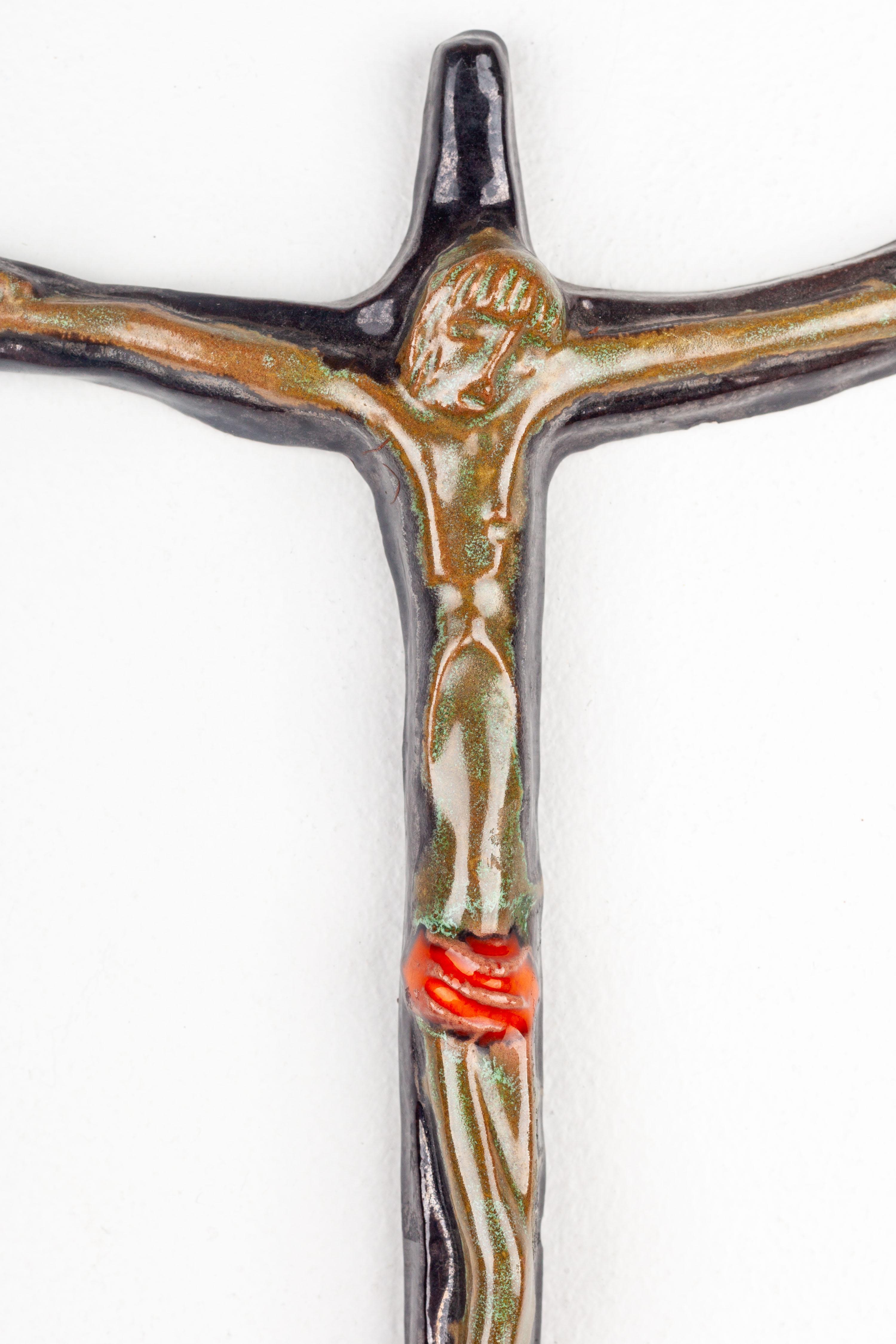 Mid-Century Modern Studio Crafted Ceramic Wall Crucifix For Sale 11