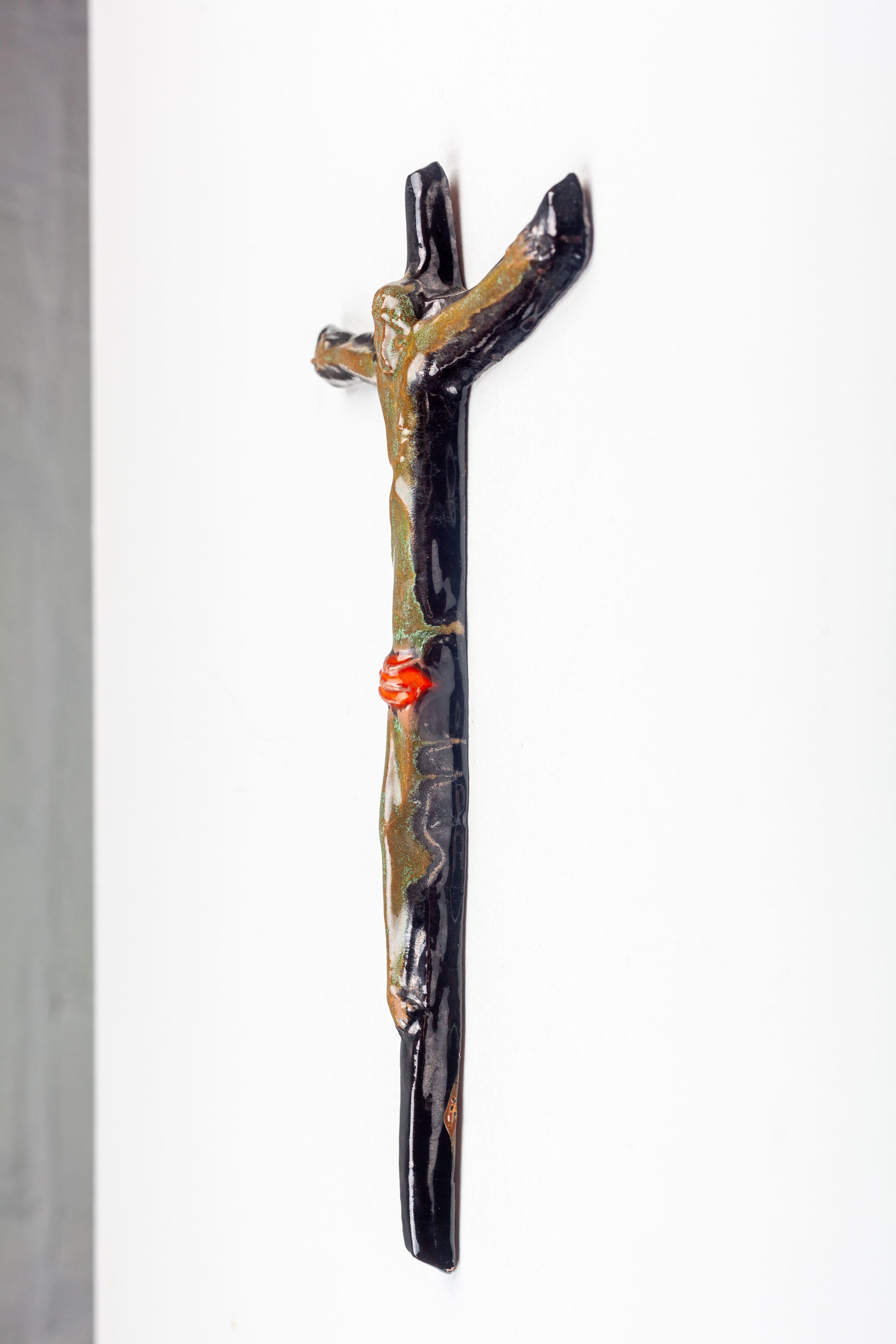 Mid-Century Modern Studio Crafted Ceramic Wall Crucifix For Sale 2