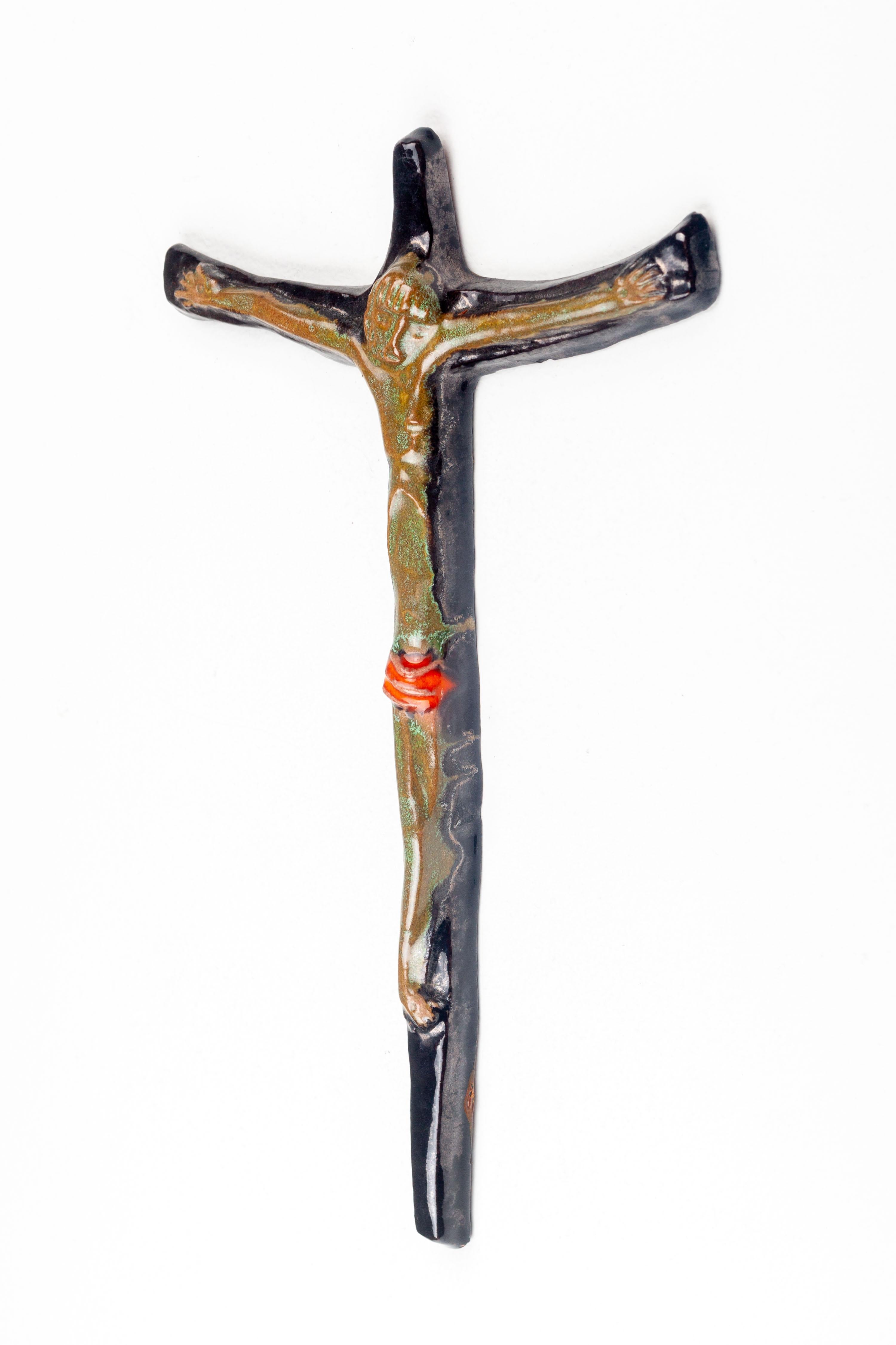 Mid-Century Modern Studio Crafted Ceramic Wall Crucifix For Sale 3