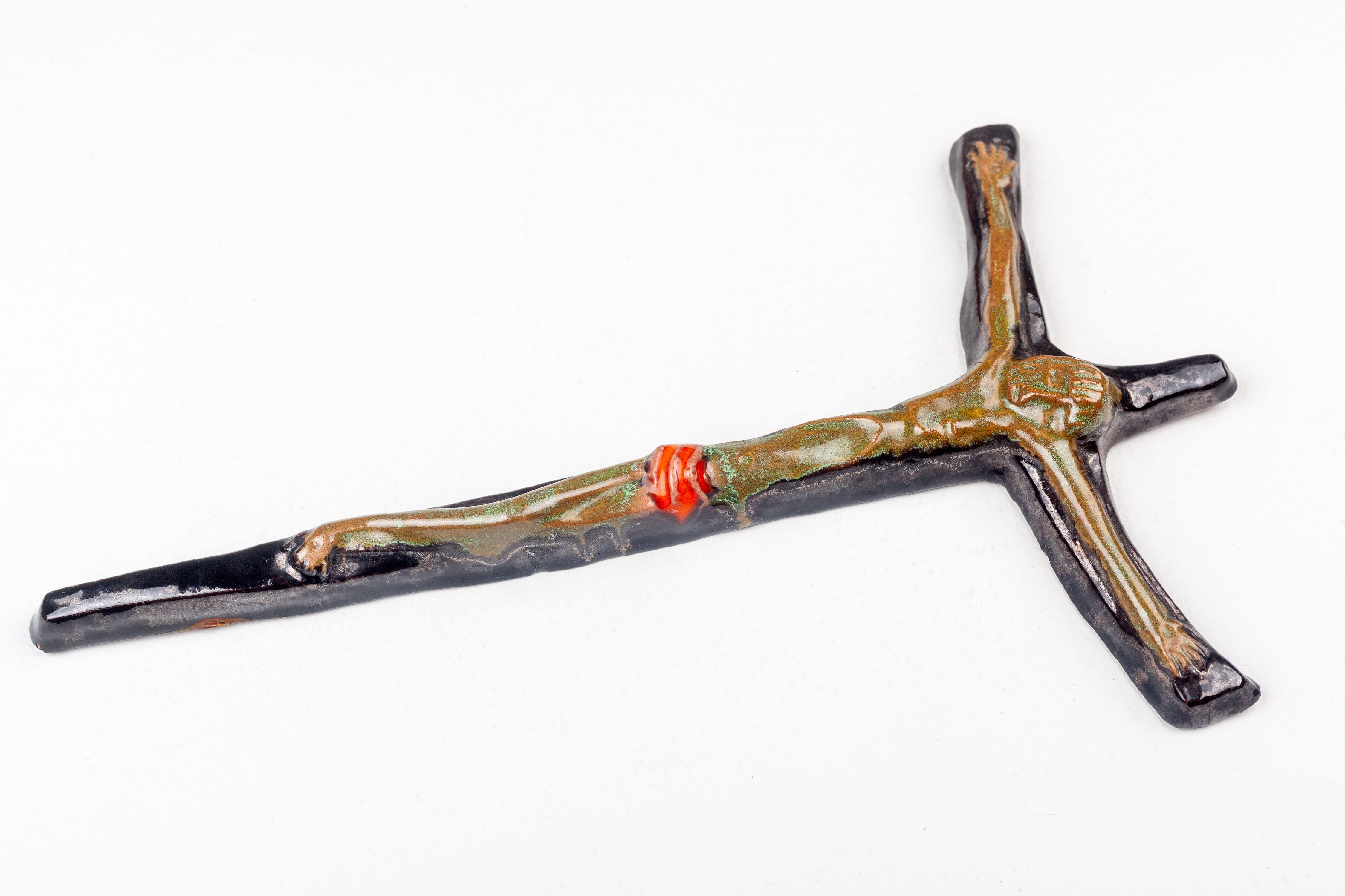 Mid-Century Modern Studio Crafted Ceramic Wall Crucifix For Sale 4