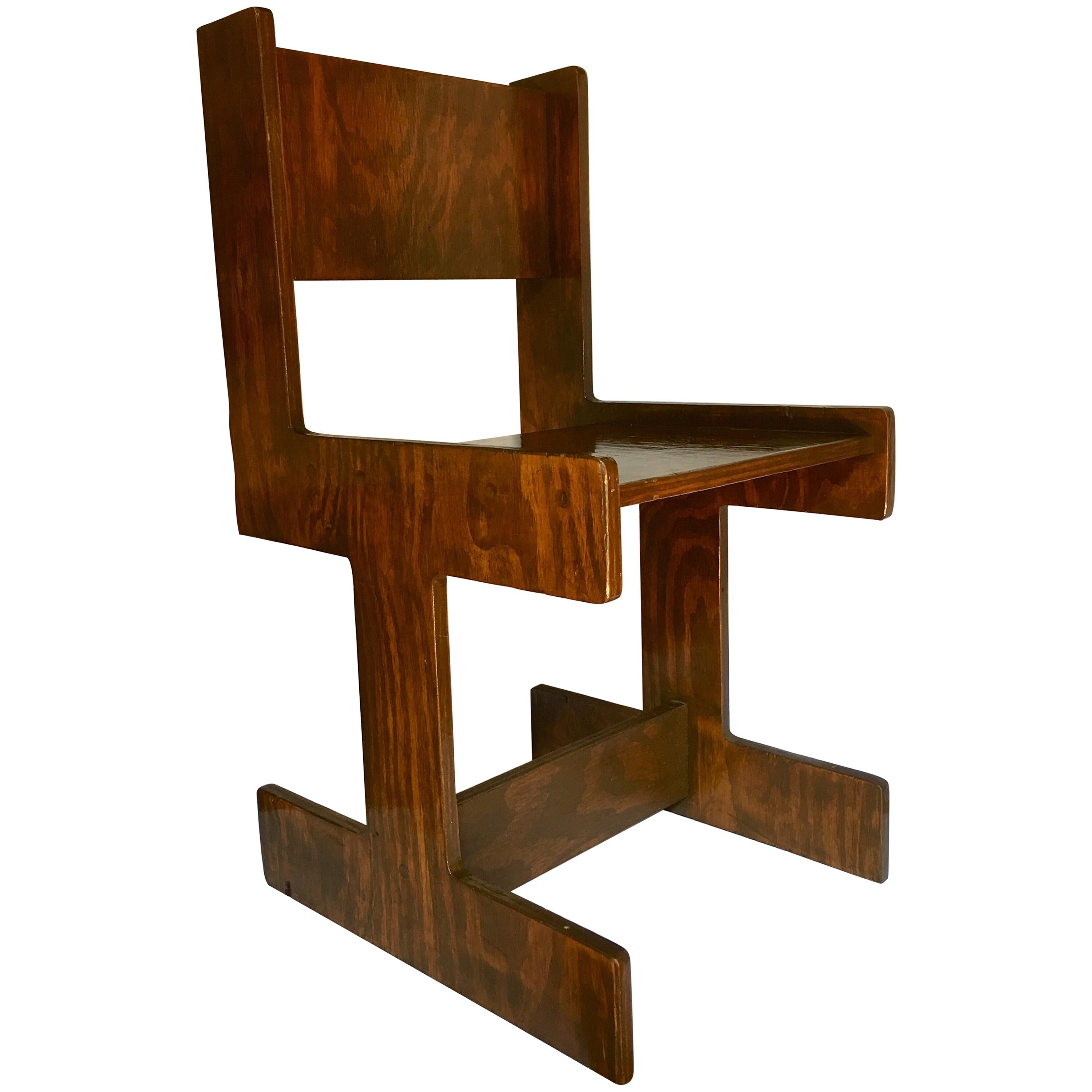 Mid-Century Modern Studio Crafted Cubist Wood Accent Chair