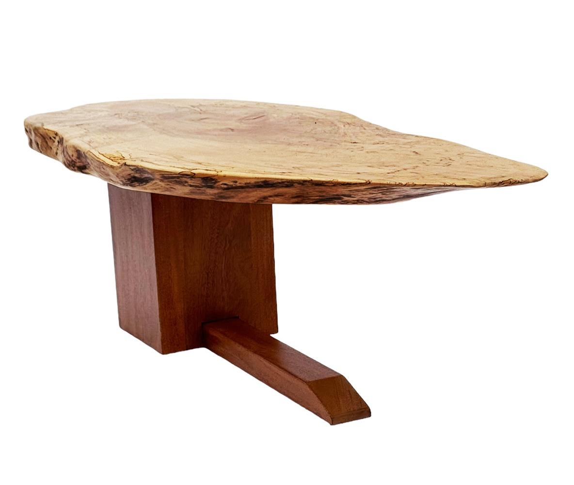American Mid Century Modern Studio Made Live Edge Coffee Table in Walnut & Elm Woods  For Sale