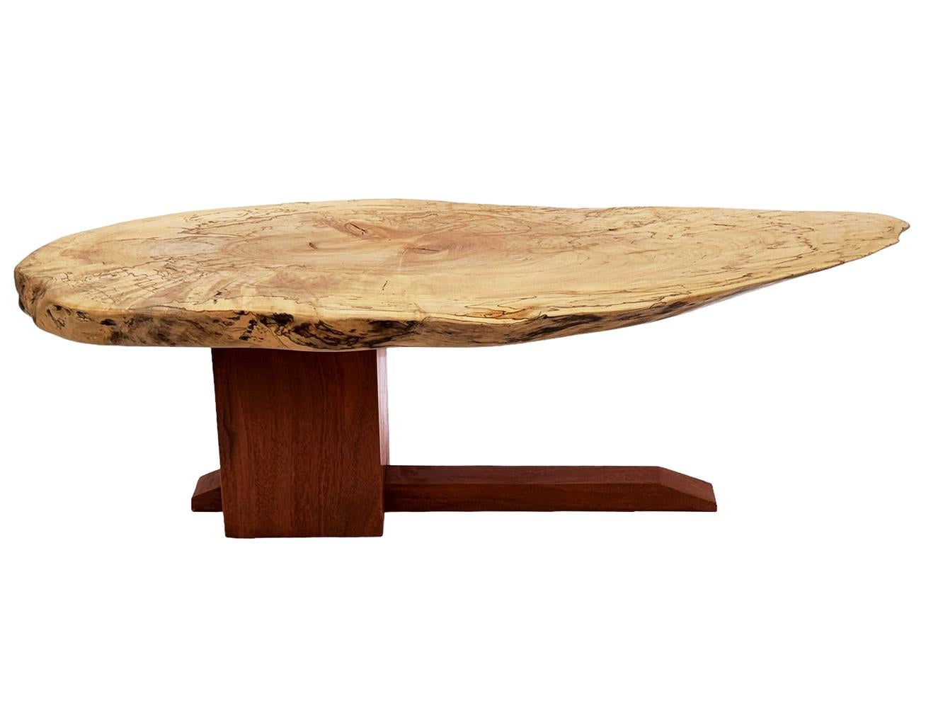 Mid Century Modern Studio Made Live Edge Coffee Table in Walnut & Elm Woods  In Excellent Condition For Sale In Philadelphia, PA