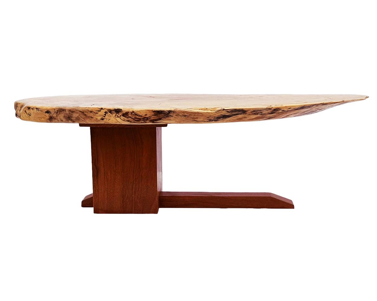 Mid Century Modern Studio Made Live Edge Coffee Table in Walnut & Elm Woods  For Sale 1