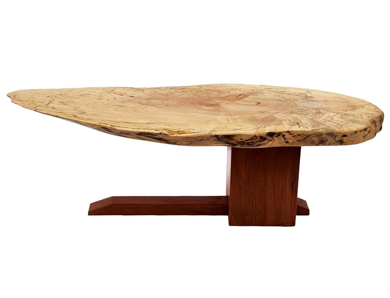 Mid Century Modern Studio Made Live Edge Coffee Table in Walnut & Elm Woods  For Sale 2