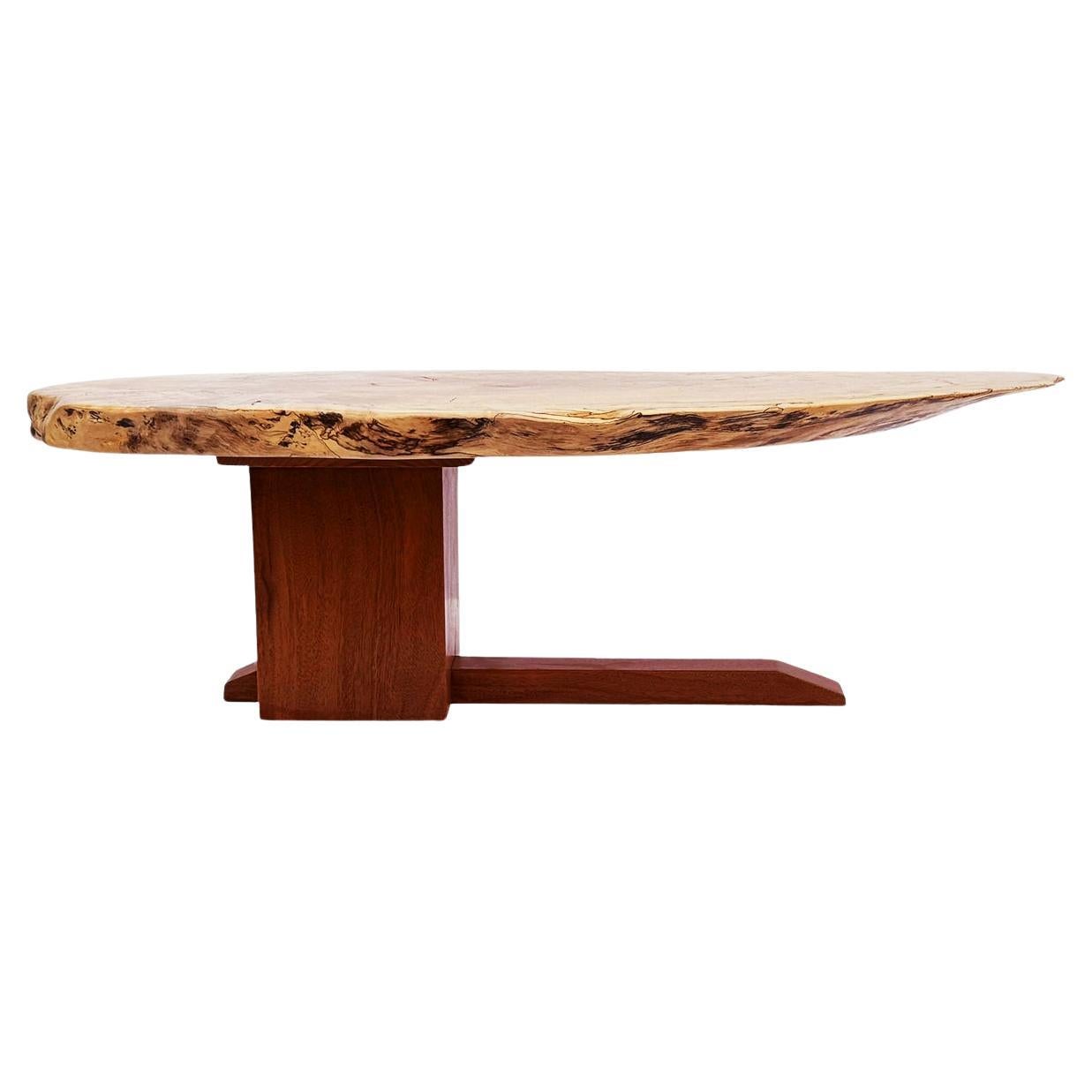 Mid Century Modern Studio Made Live Edge Coffee Table in Walnut & Elm Woods  For Sale