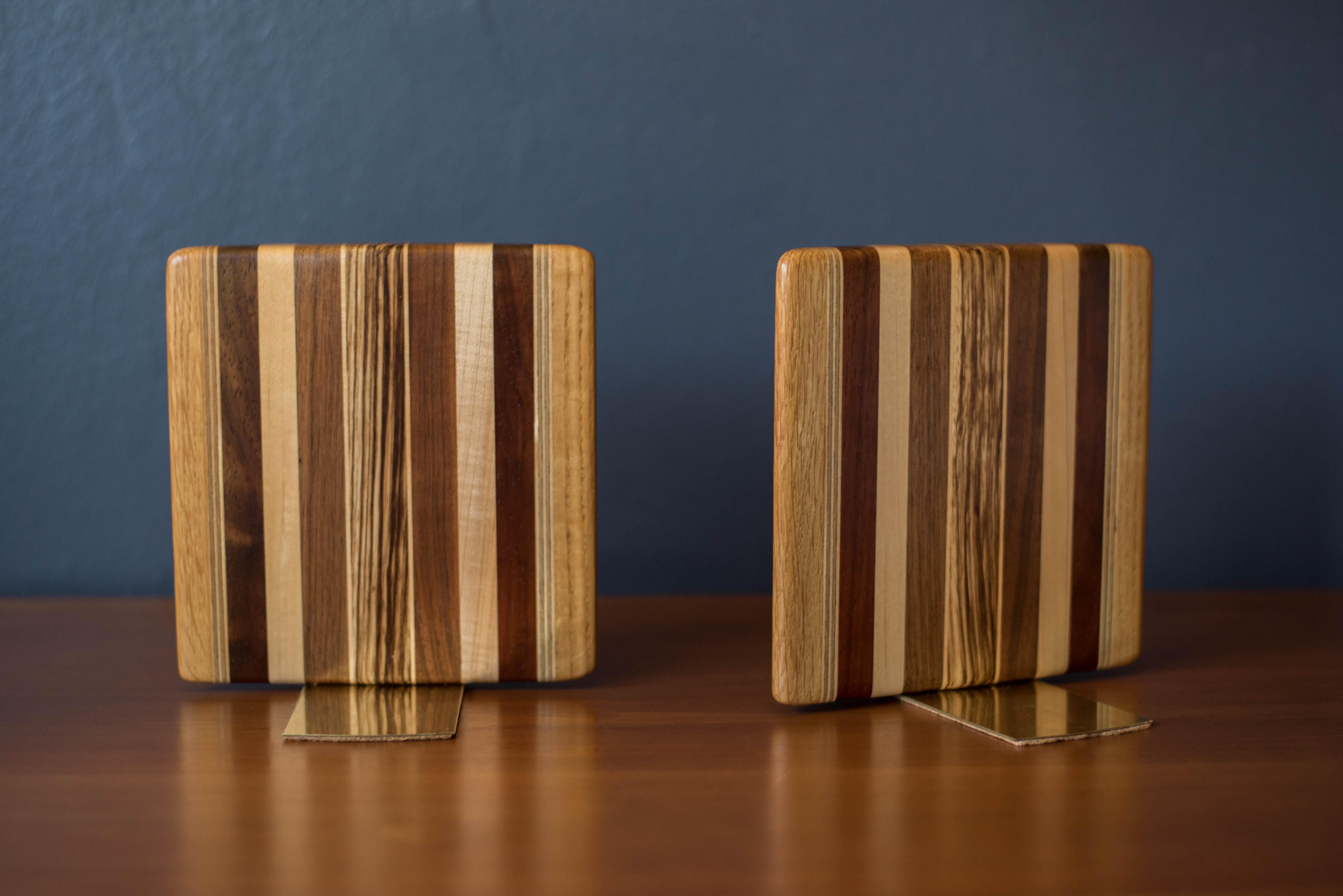 Cork Mid Century Modern Studio Mixed Wood Bookends For Sale