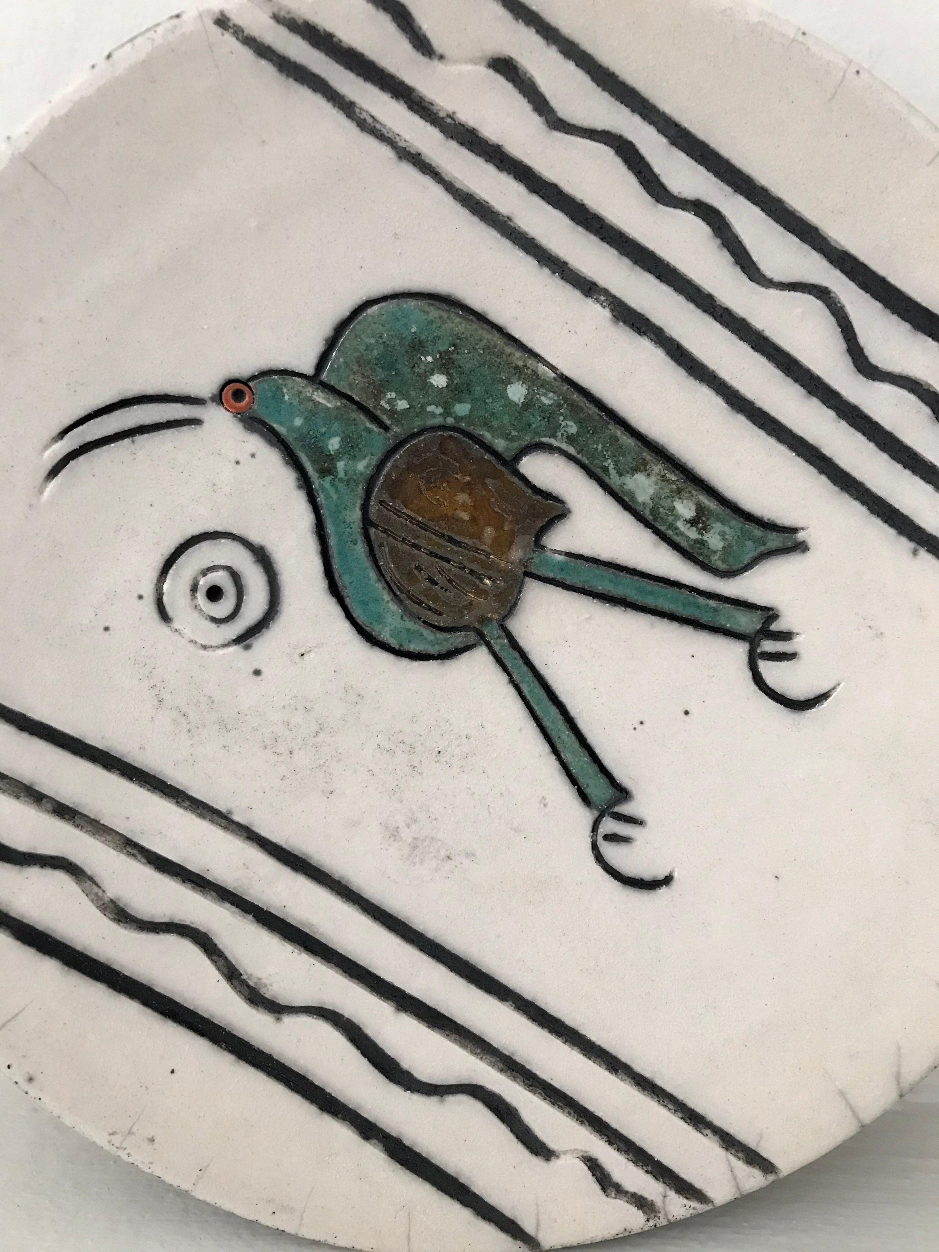 Mid-Century Modern Plat en céramique de studio moderne du milieu du siècle:: oiseau Dodo:: signé en vente