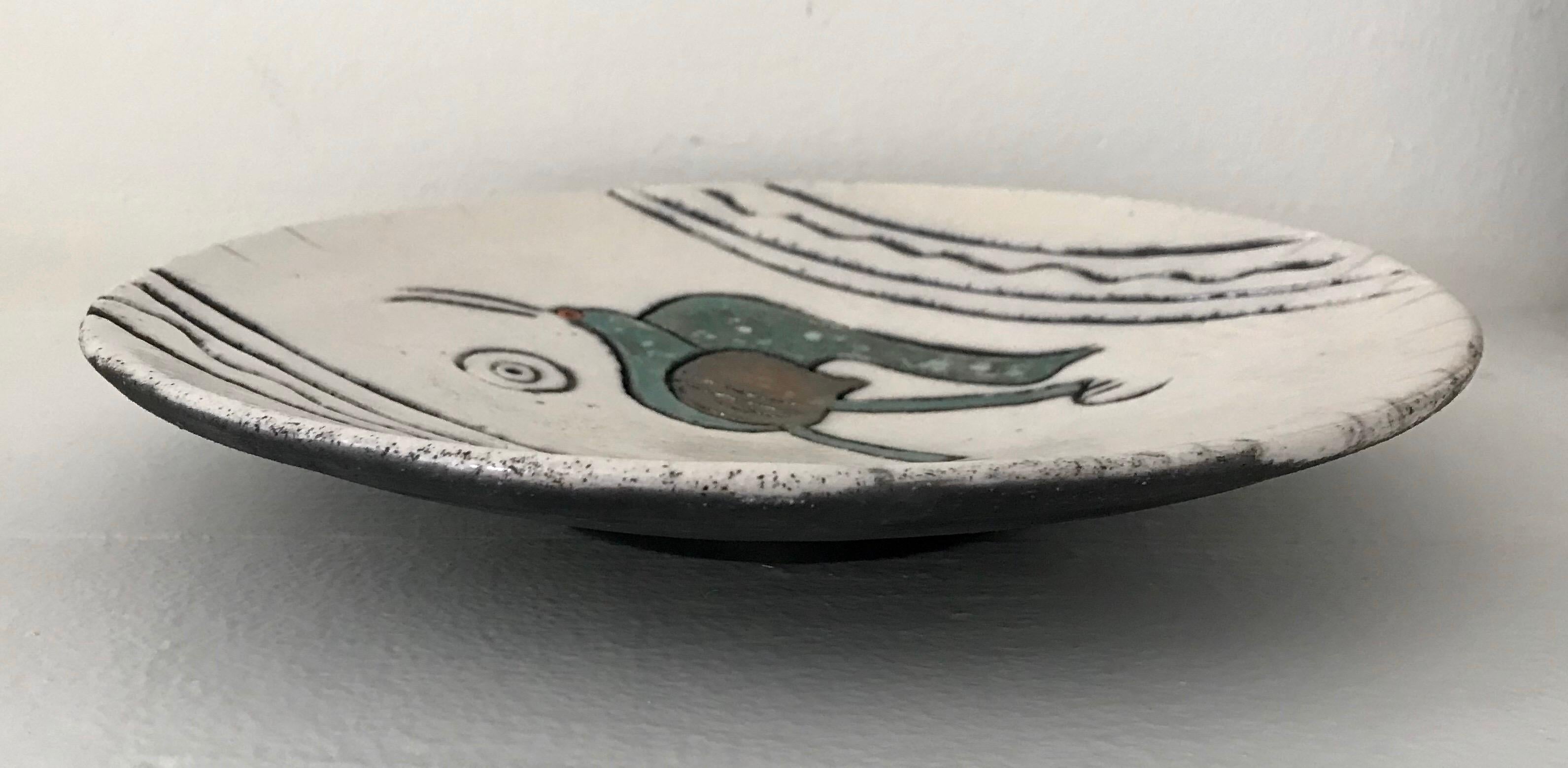 American Mid-Century Modern Studio Pottery Ceramic Dish, Dodo Bird, Signed For Sale