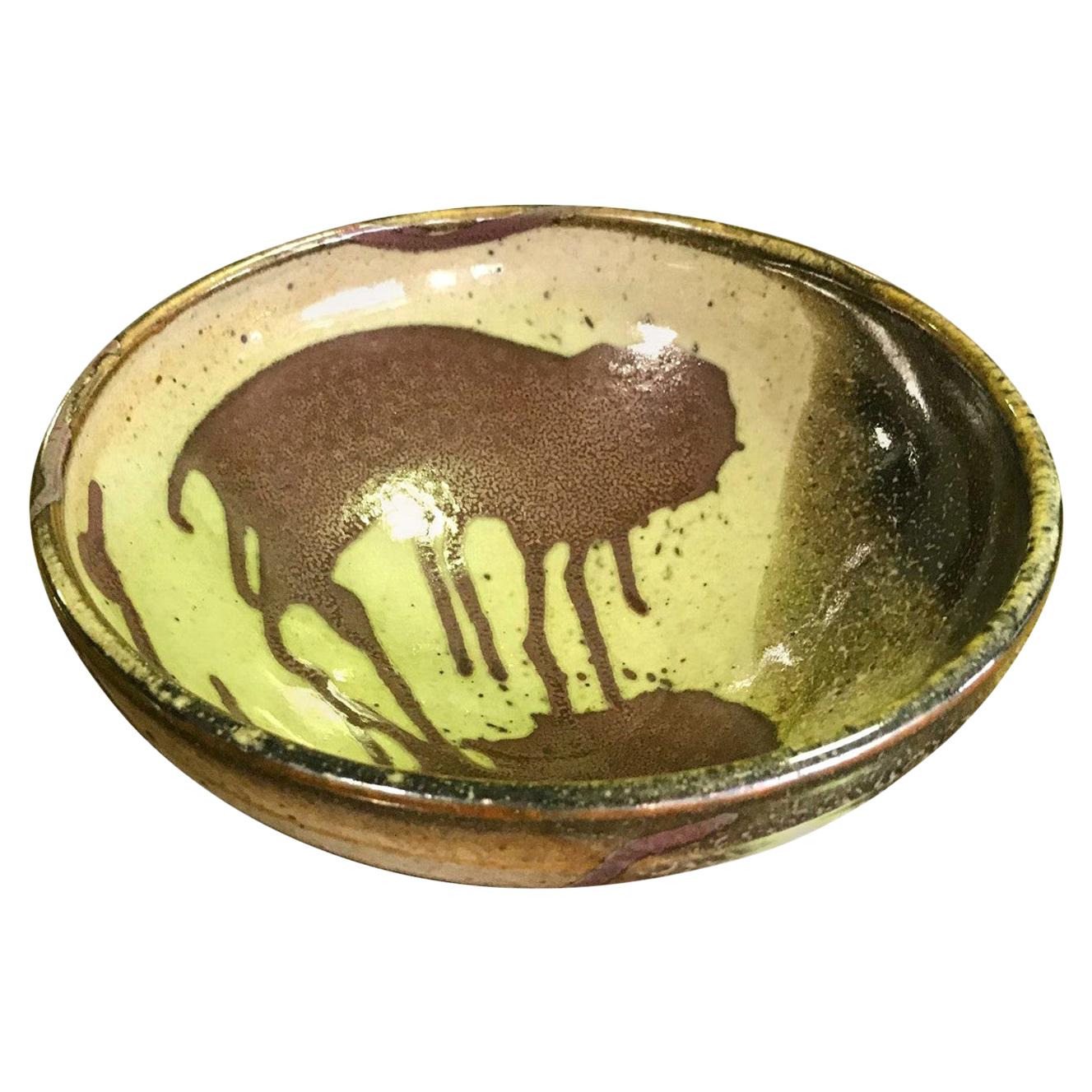 Glen Lukens Midcentury Modern Blue with Gold Crackle Glazed Ceramic