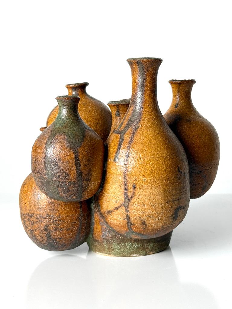 Stoneware Mid Century Modern Studio Pottery Ikebana Weed Pot Cluster Twig Vase Sculpture