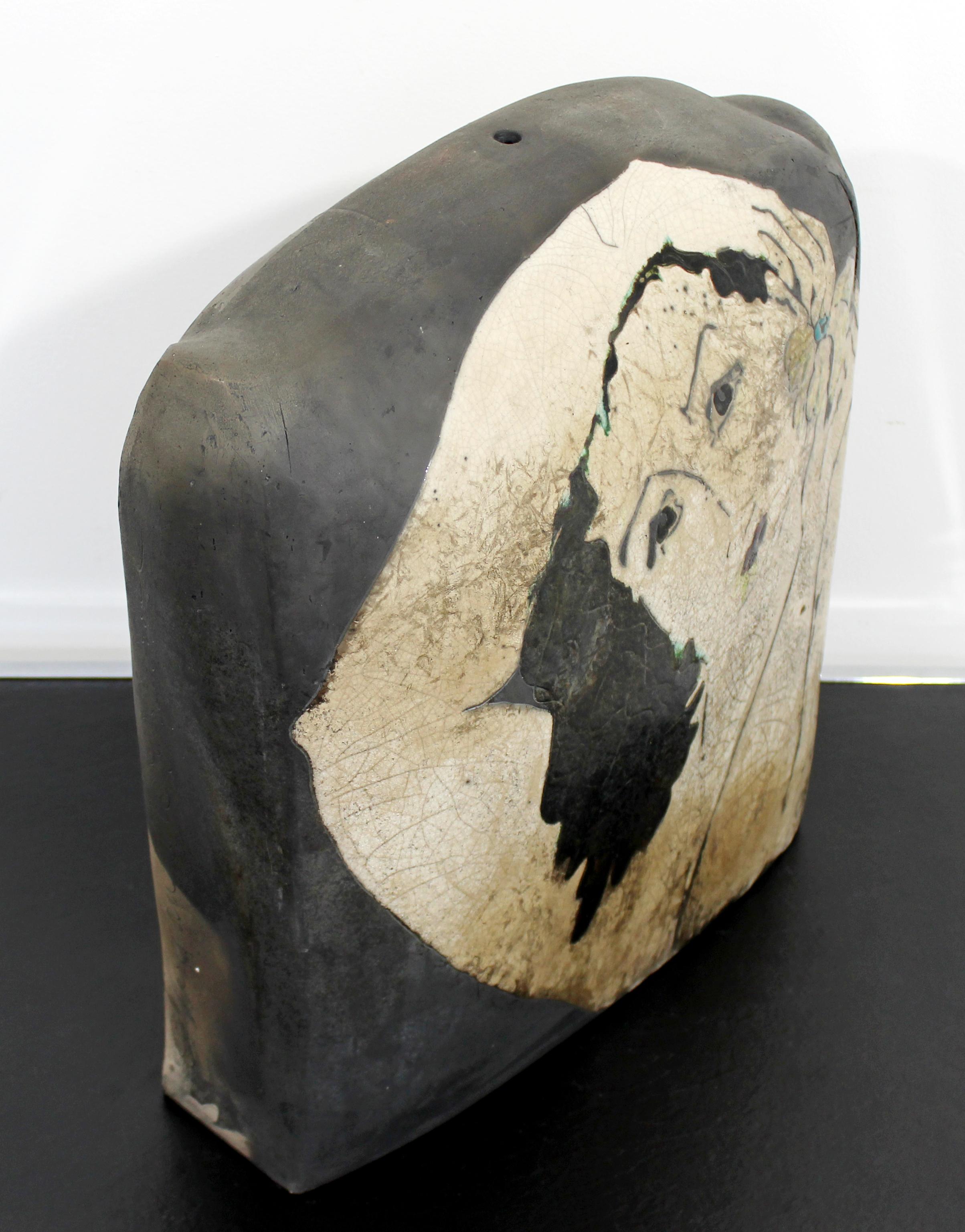 Mid-Century Modern Studio Signed Ceramic Vessel Table Sculpture Woman's Face 1