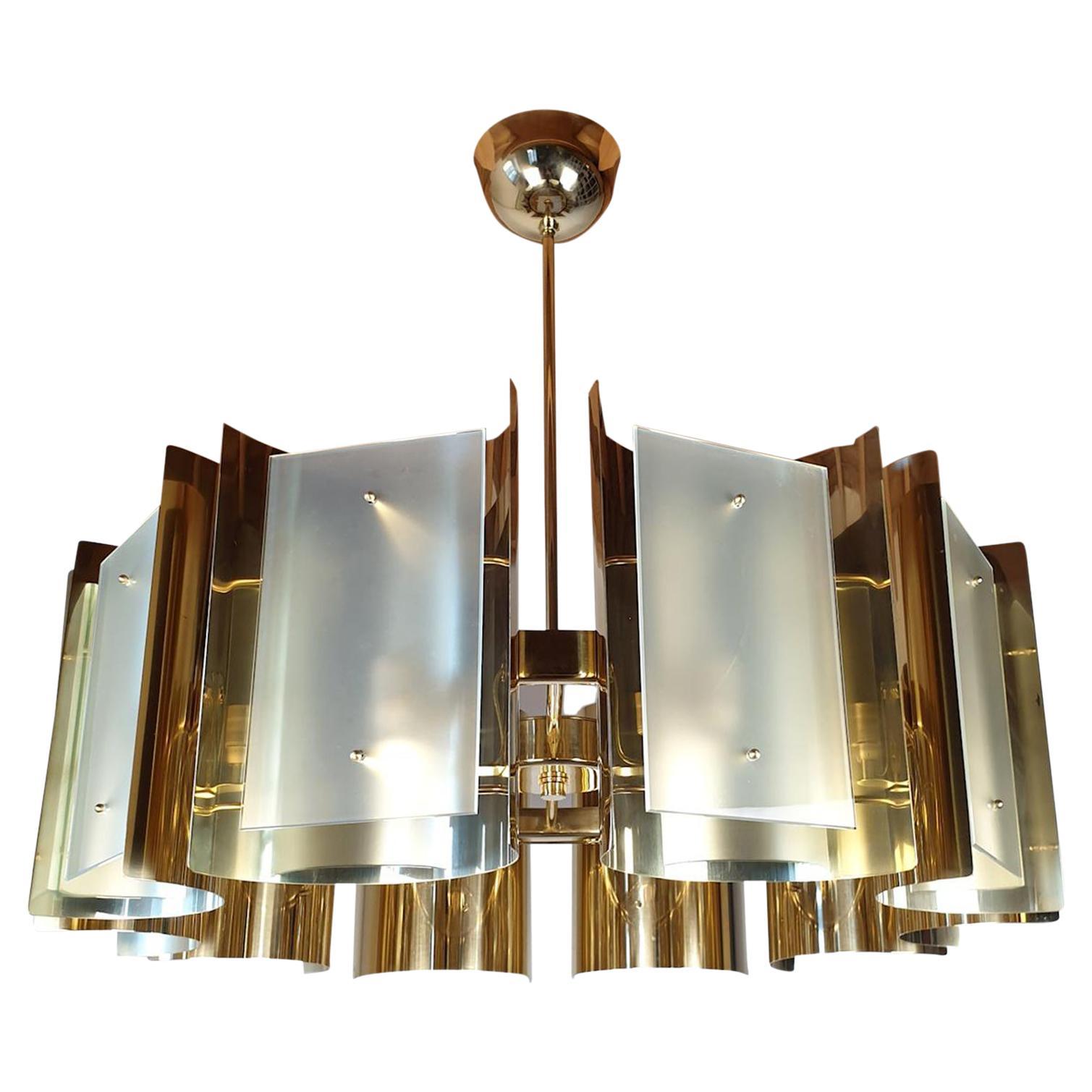 Custom brass & glass chandelier by D'Lightus