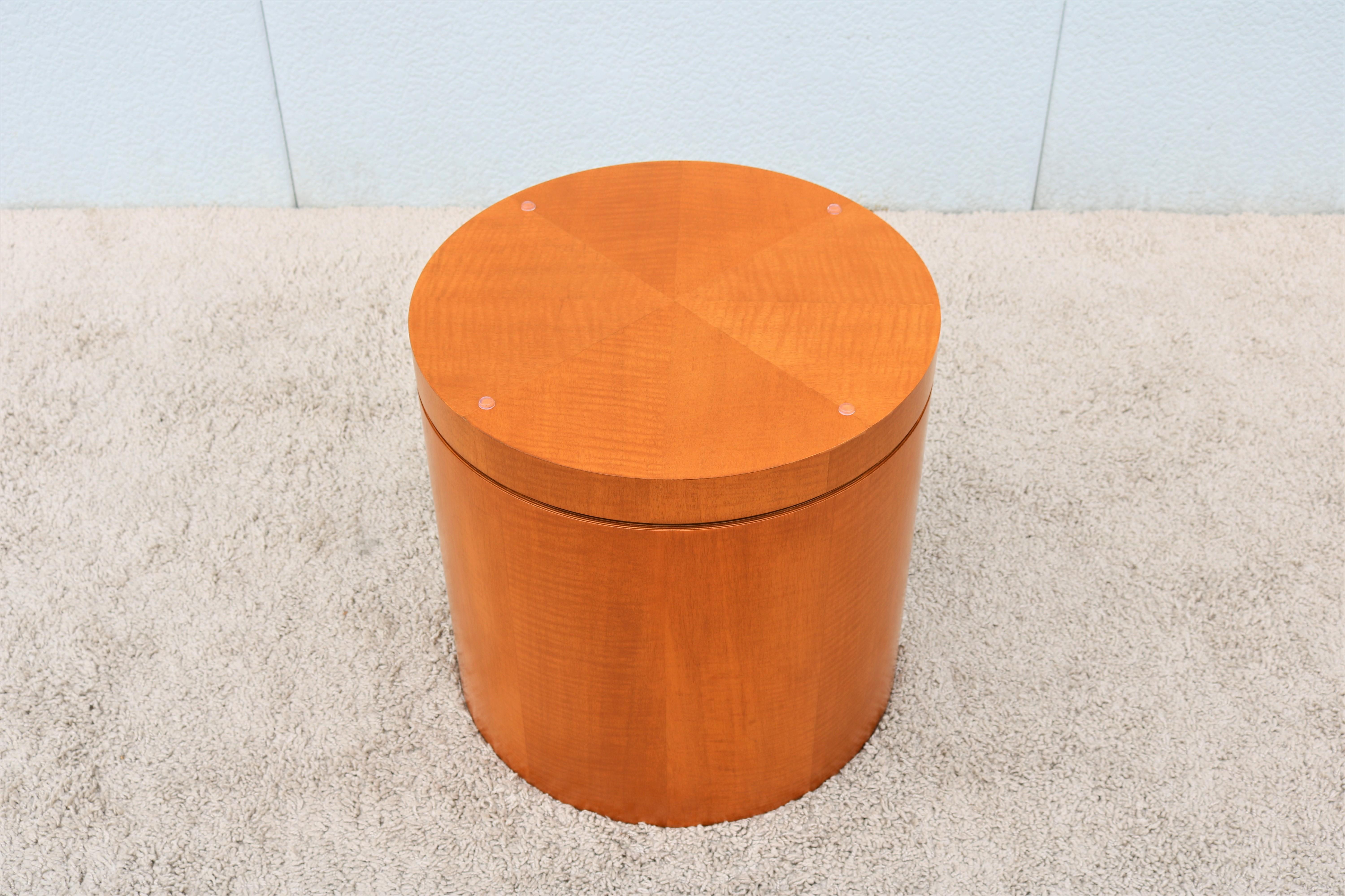 Table basse ronde en verre transparent de 39 pouces, style moderne du milieu du siècle, avec base en bois et tambour. en vente 3