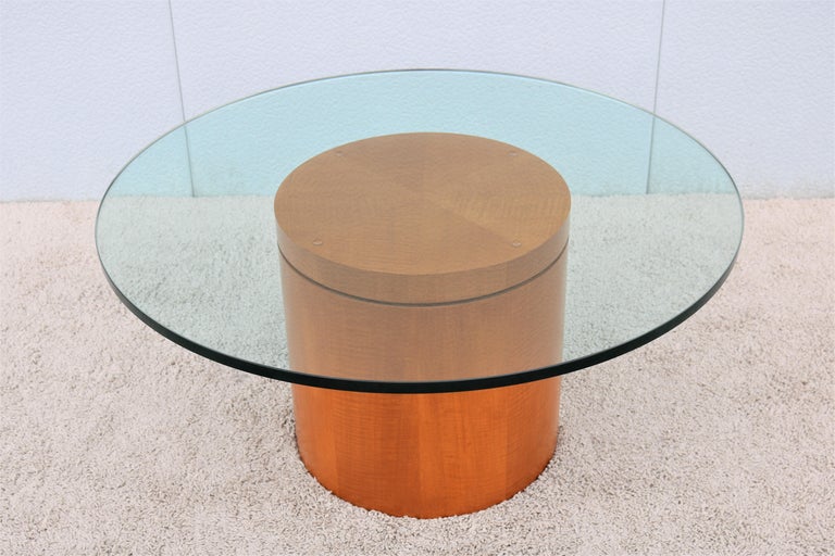 Mid-Century Modern Style 39 in Round Clear Glass Top Drum Wood Base ...