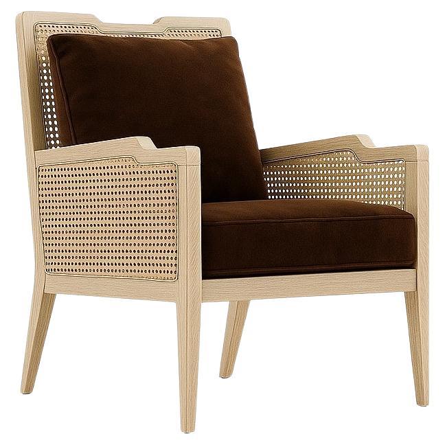 Mid-Century Modern Style Armchair With Rattan Detailing In Oak/Chocolate