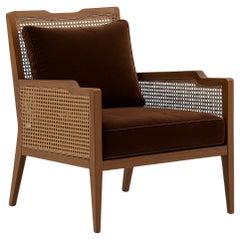 Sillón De Estilo Moderno De Mitad De Siglo Con Detalles De Ratán En Nogal/Chocolate