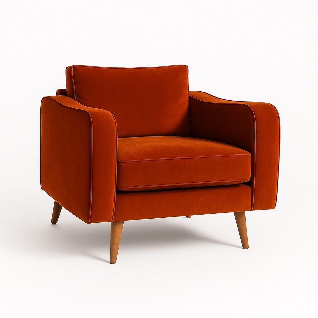 Mid-Century Modern Style Sessel mit skulpturaler Silhouette in Samt (Handgefertigt) im Angebot
