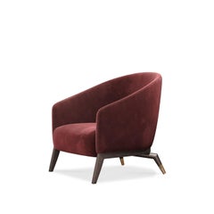 Mid Century Style Armchair In Moss Green Velvet & Matte Walnut