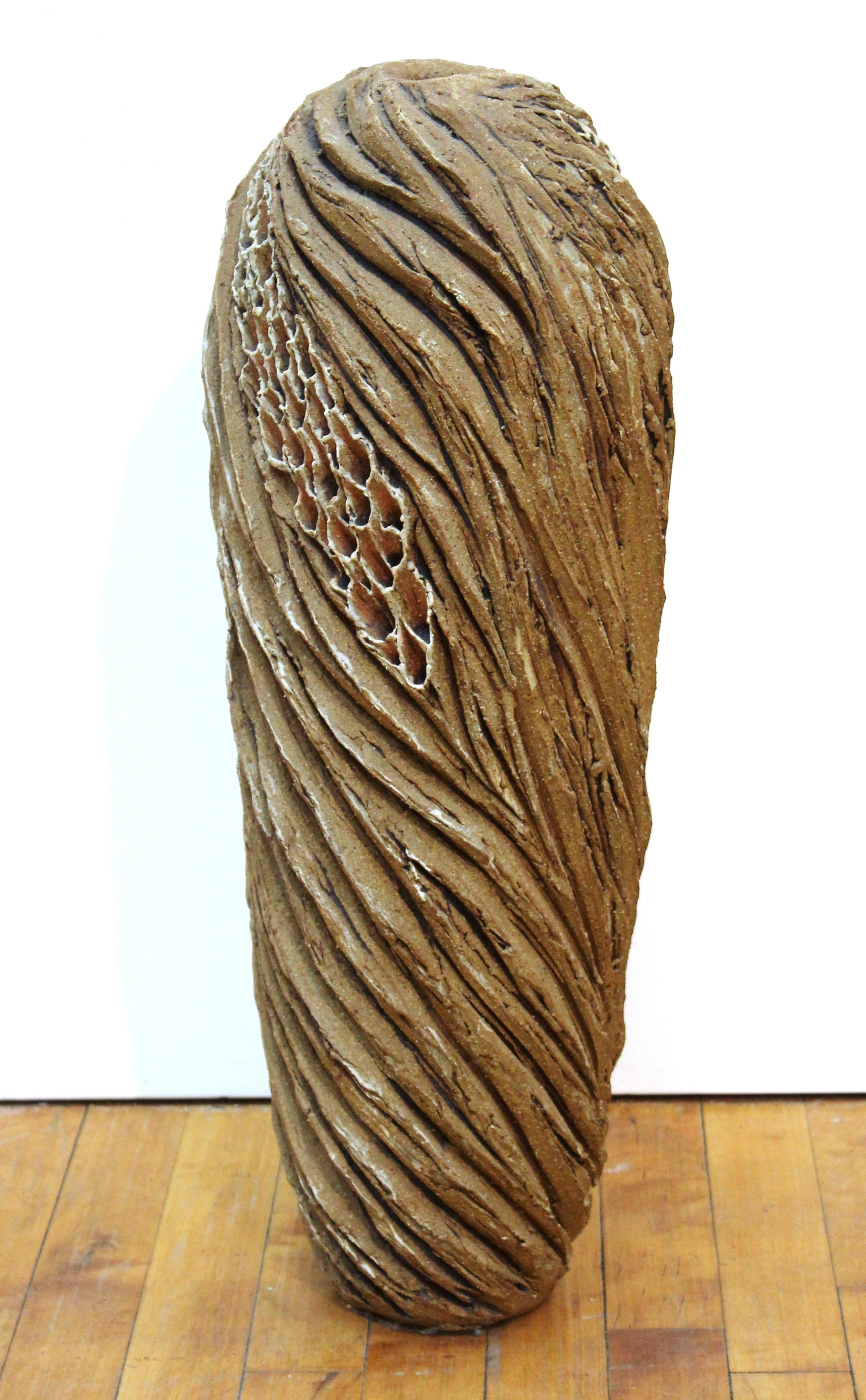 Mid-Century Modern style art studio pottery vase with organic sculpted elements.