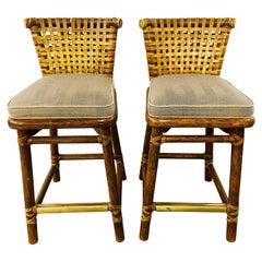 Mid Century Modern Style Bamboo Mcguire Bar Stool, a Pair