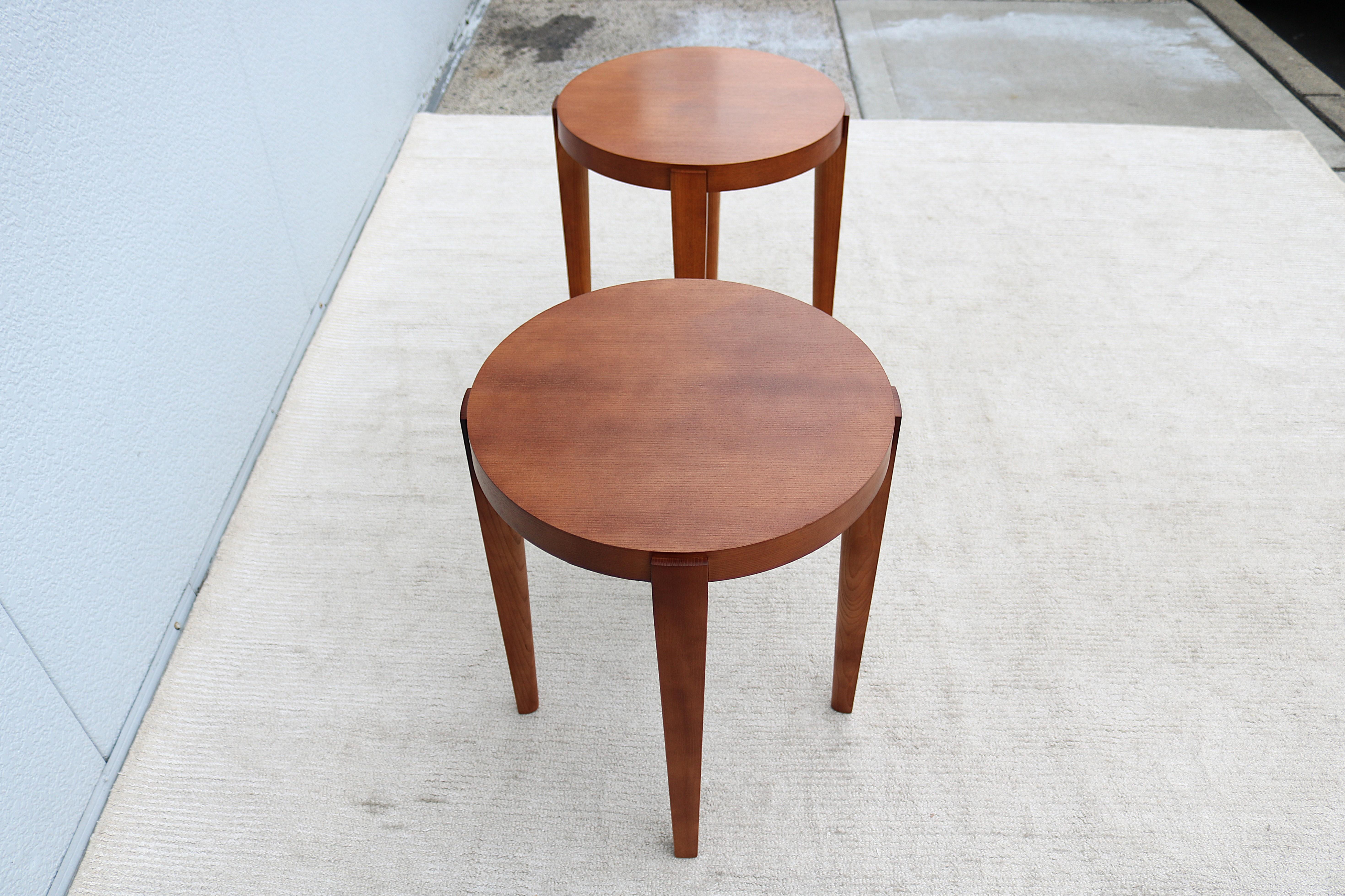 Runde Beistelltische im Mid-Century Modern-Stil Barbara Barry für HBF Slice – ein Paar im Angebot 6