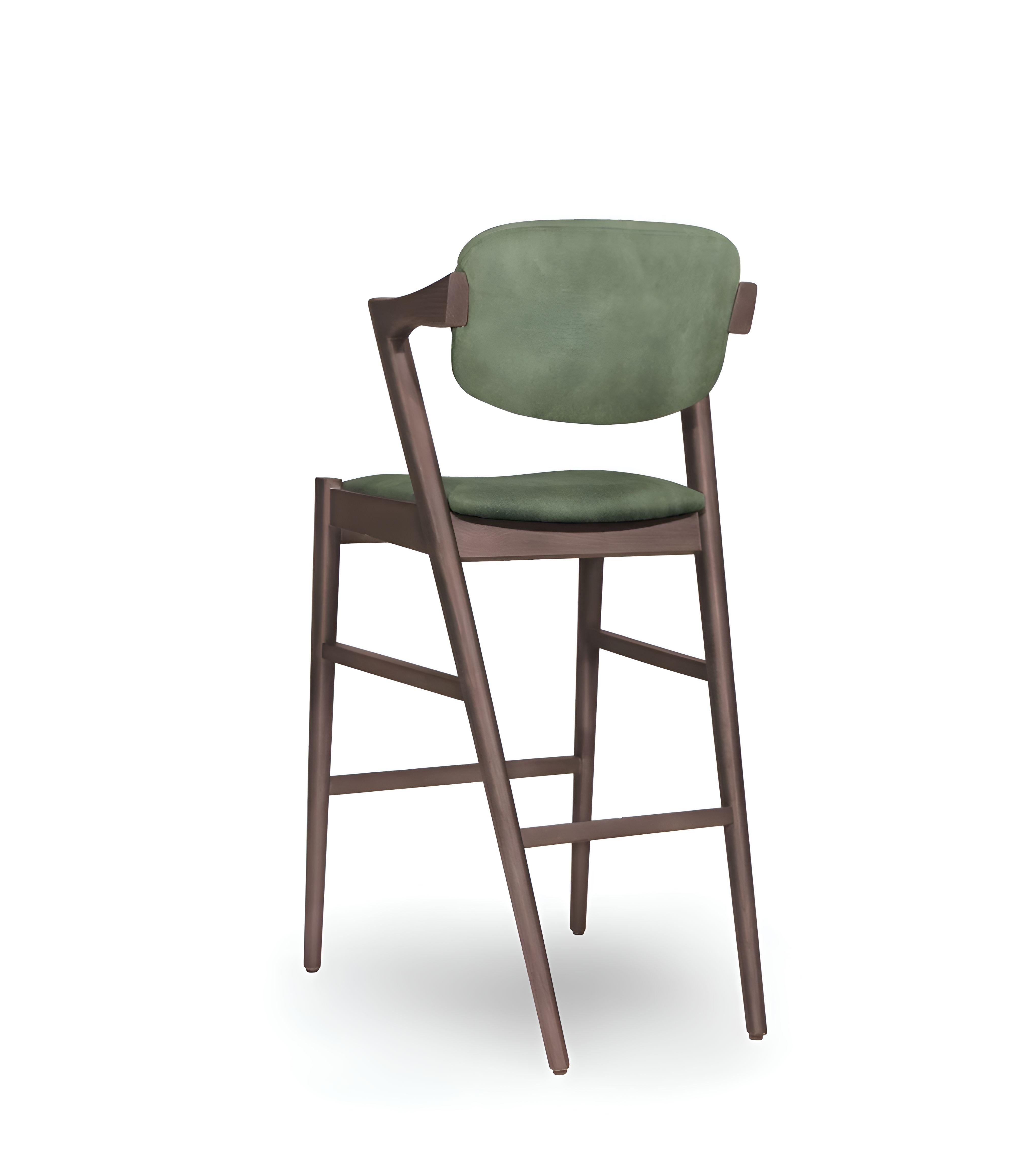 Portugais Tabouret de bar style moderne du milieu du siècle Ft. Cadre en laque noire et velours synthétique en vente