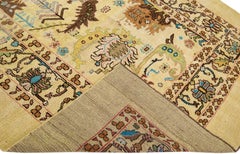 Mid-Century Modern Style Beige/Tan Handgefertigter geblümter Wollteppich von Apadana