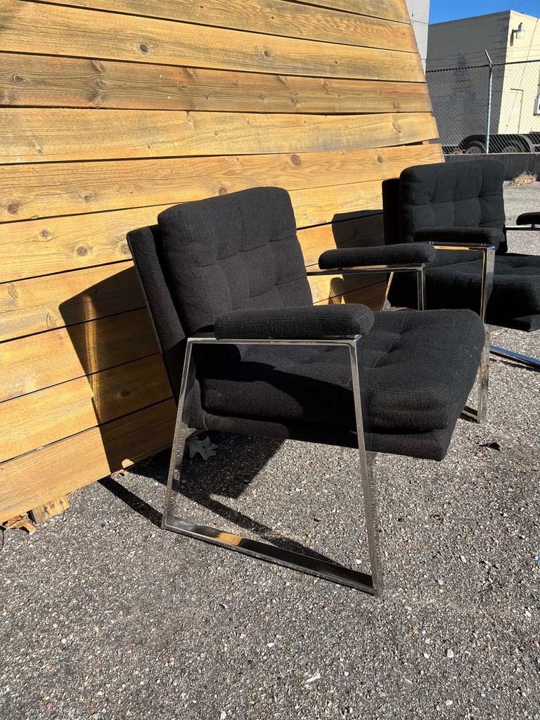 American Mid-Century Modern Style Black and Chrome Chairs, a Pair
