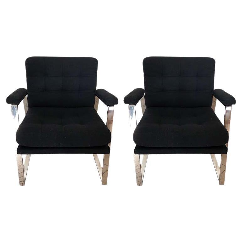 Mid-Century Modern Style Black and Chrome Chairs, a Pair