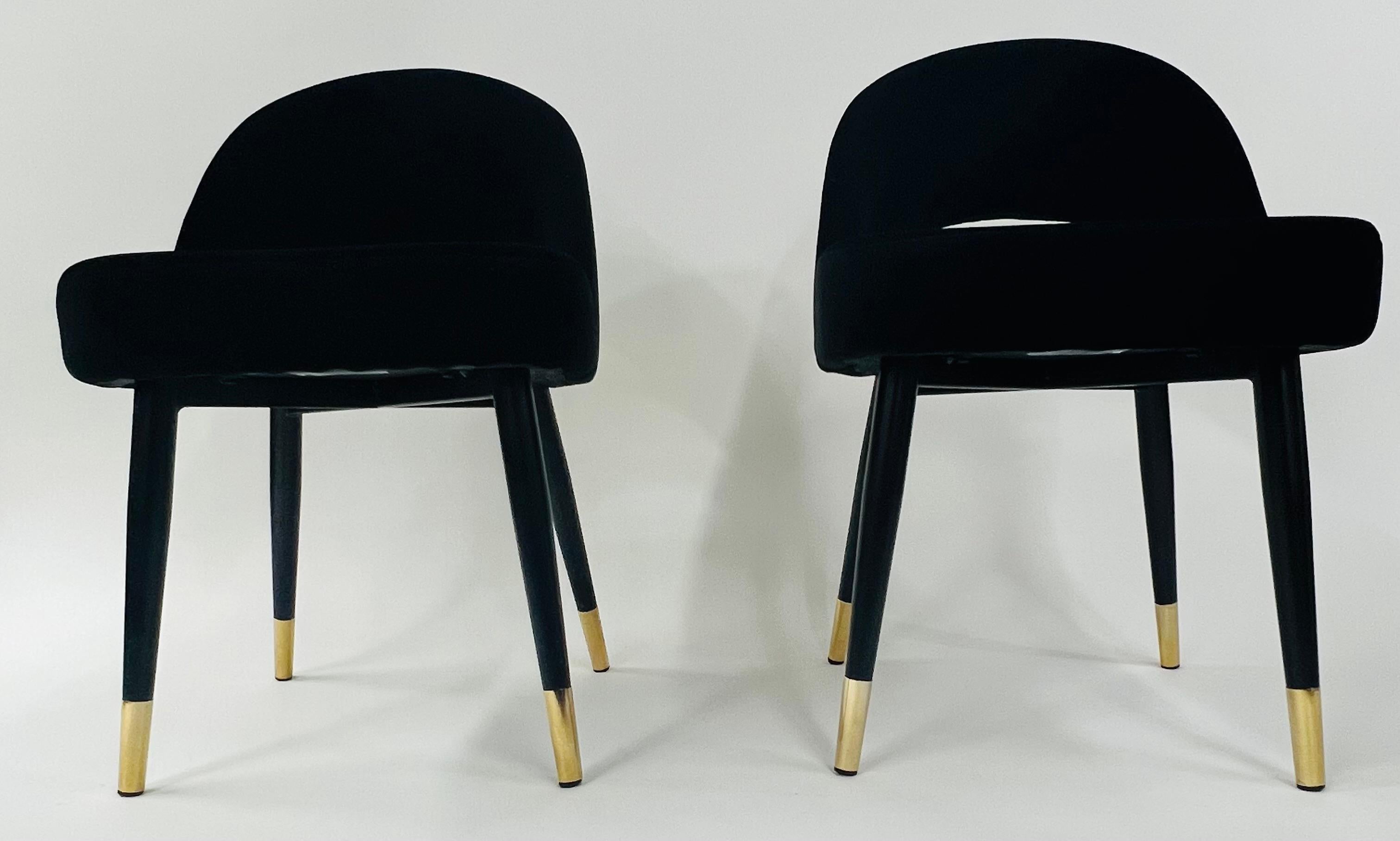 Mid-Century Modern Style Black Suede Barrel Dining or Side Chair, a Set of 4 5