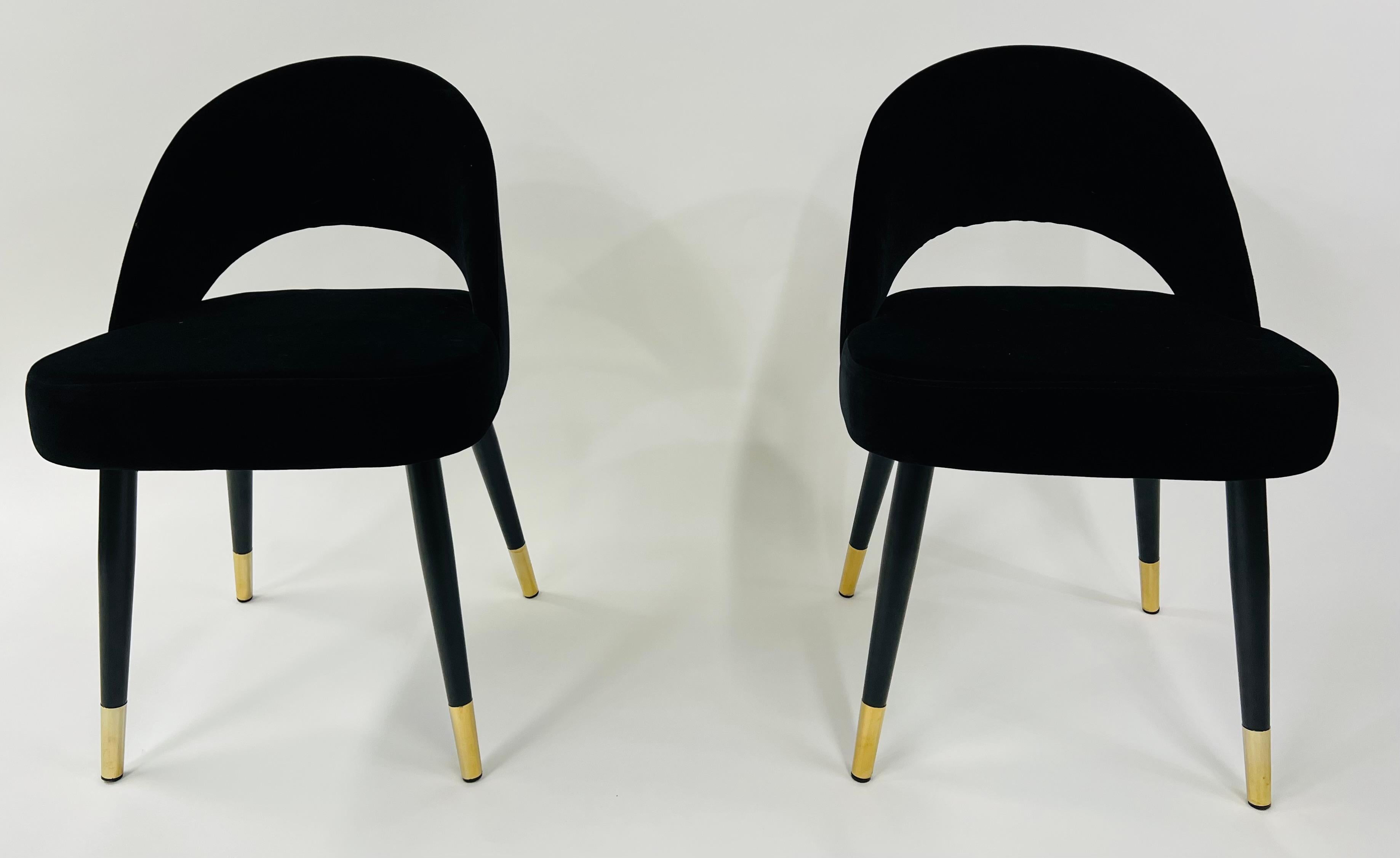 Contemporary Mid-Century Modern Style Black Suede Barrel Dining or Side Chair, a Set of 4