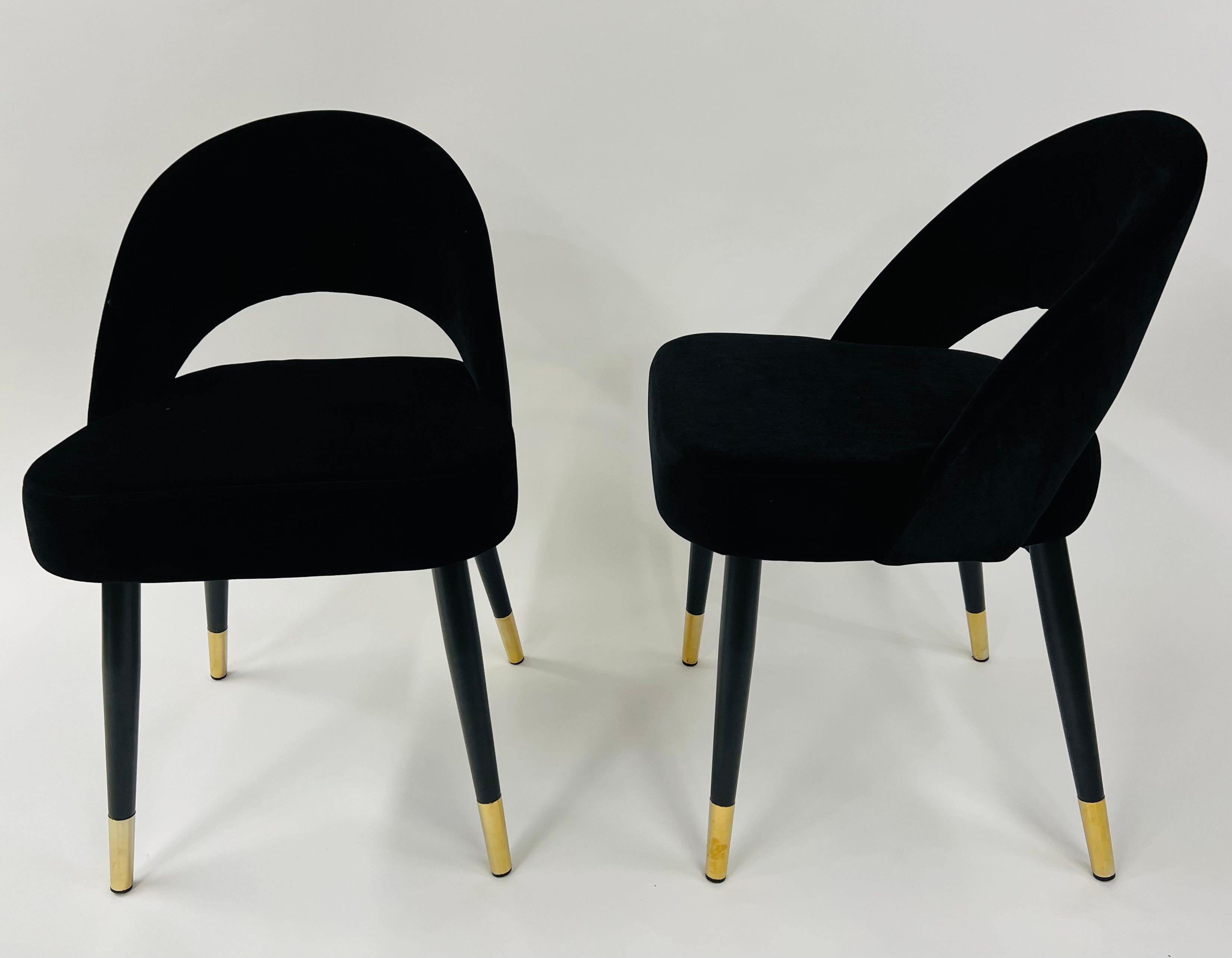 Mid-Century Modern Style Black Suede Barrel Dining or Side Chair, a Set of 4 1