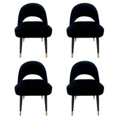 Mid-Century Modern Style Black Suede Barrel Dining or Side Chair, a Set of 4