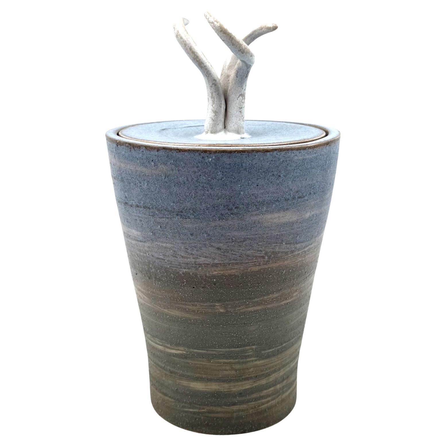 Mid-century Modern style blue artistic ceramic vase, Gabriele Bucci Italy 2000s