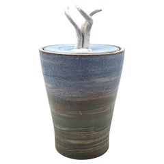 Mid-century Modern style blue artistic ceramic vase, Gabriele Bucci Italy 2000s