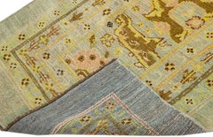 Mid-Century Modern Style Blue Handmade Floral Motif Wool Rug by Apadana