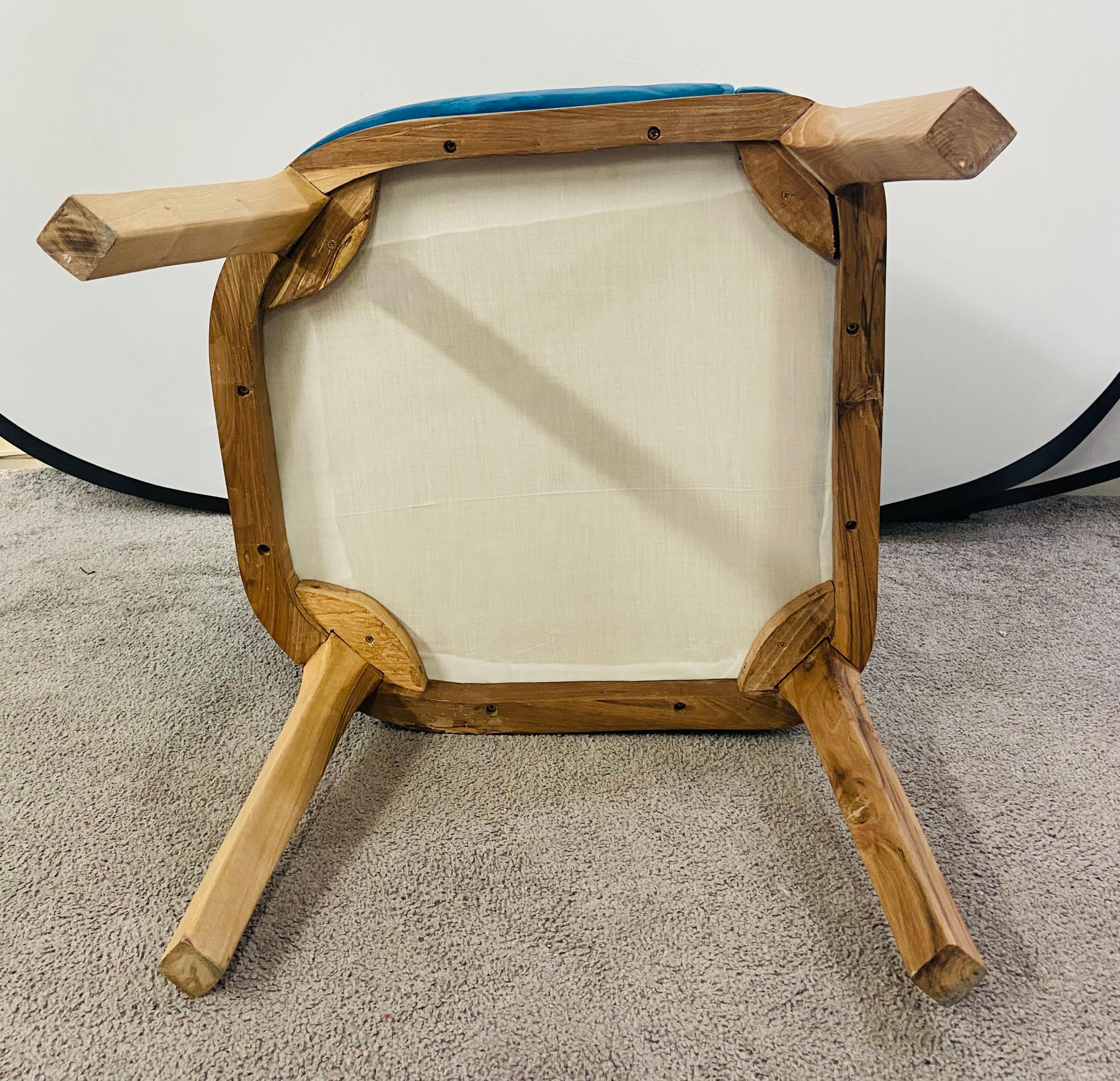 Mid-Century Modern Style Blue Velvet & Walnut Frame Barrel Chair, a Pair For Sale 7