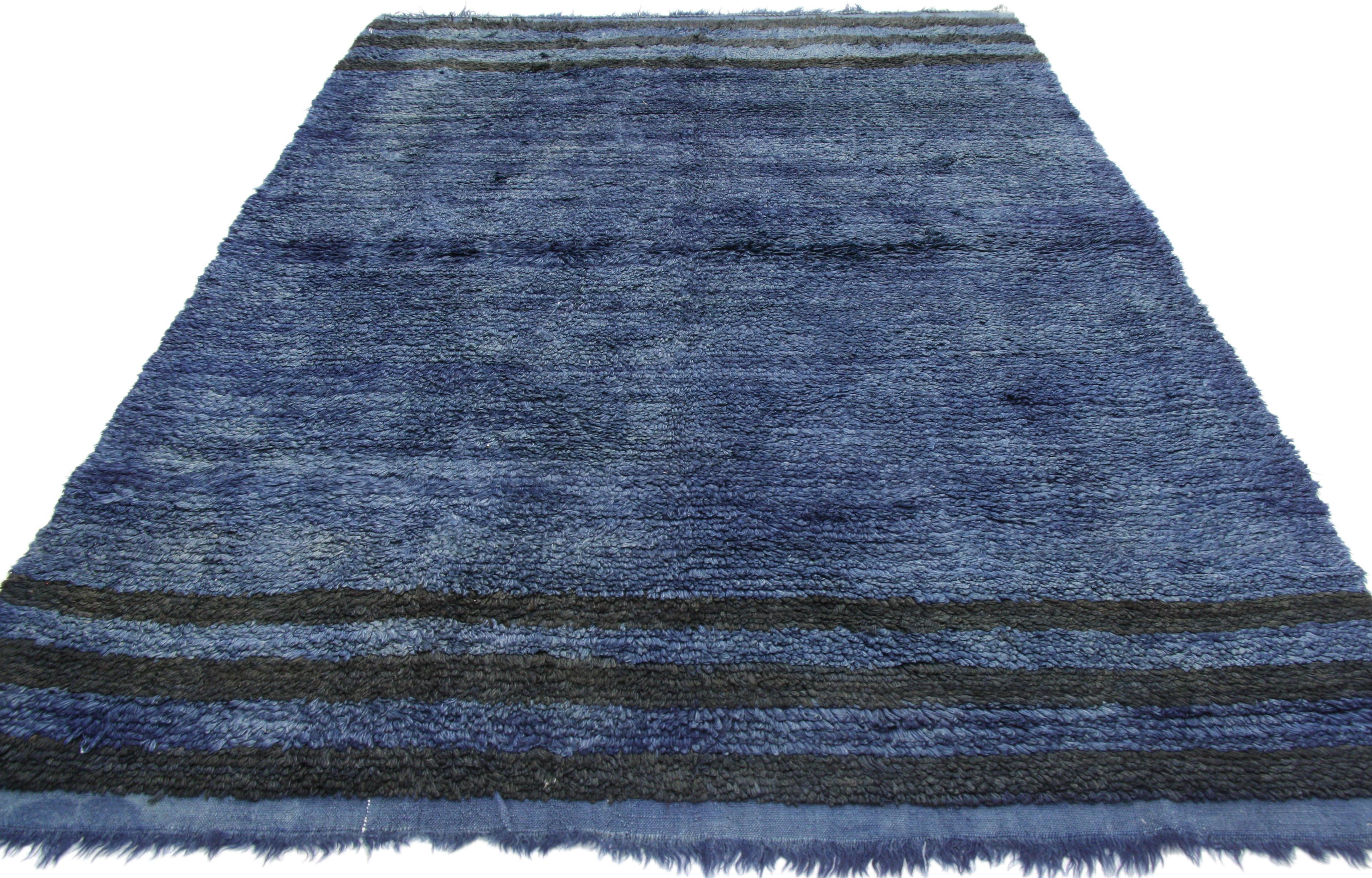 Mid-Century Modern Style Blue Vintage Turkish Rug, Angora Wool 1