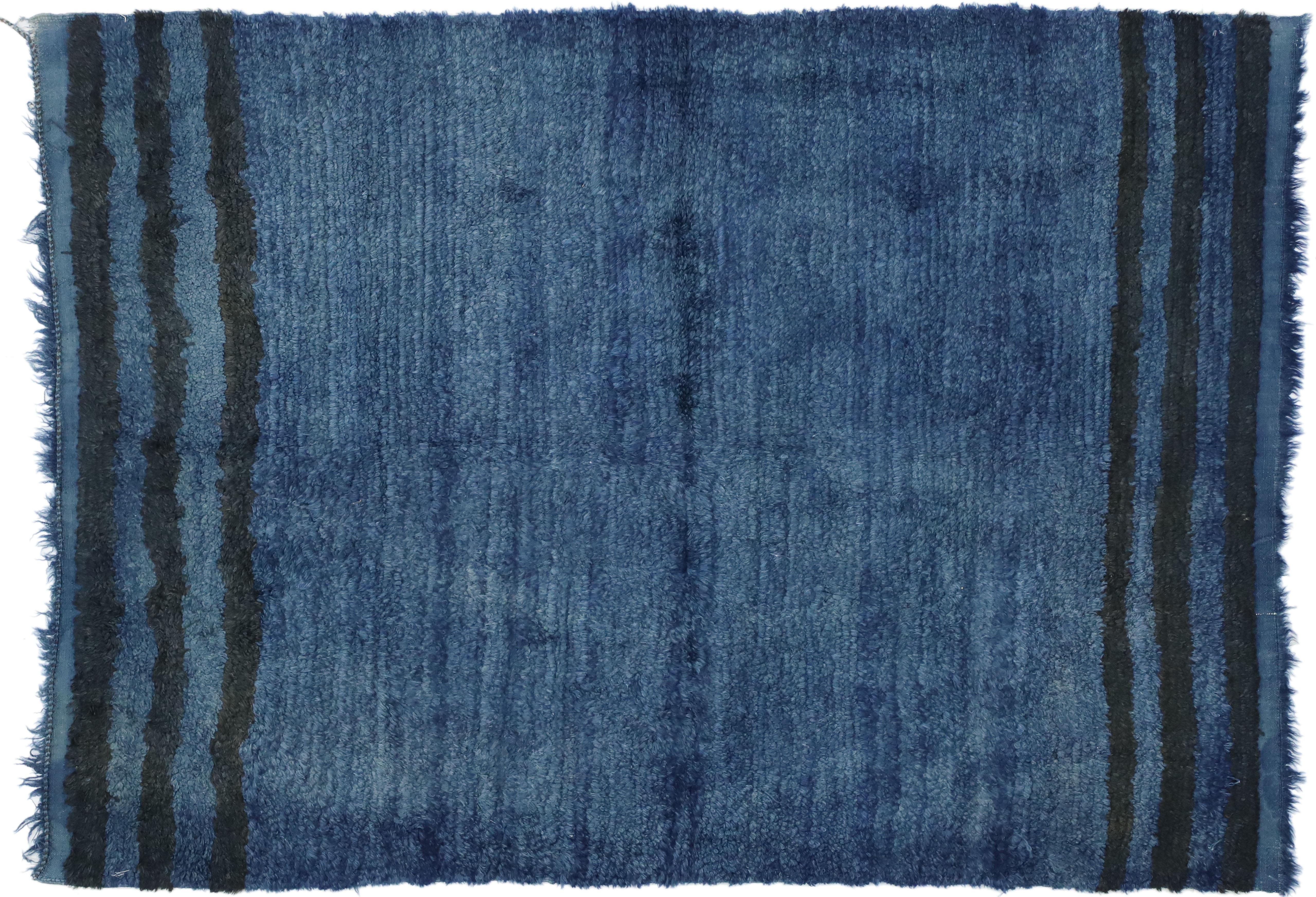 Mid-Century Modern Style Blue Vintage Turkish Rug, Angora Wool 3