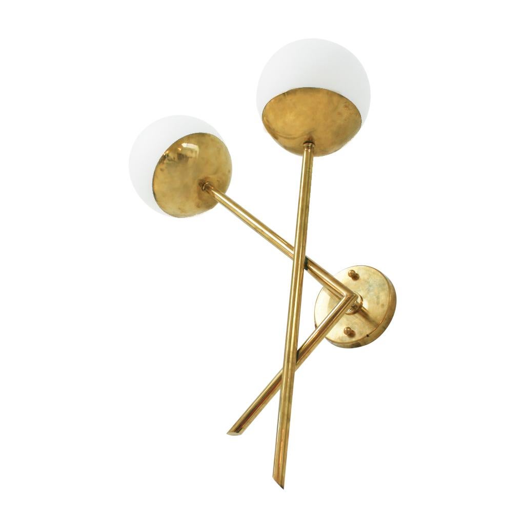 Mid-Century Modern Style Brass and Glass Pair of Italian Sconces 7