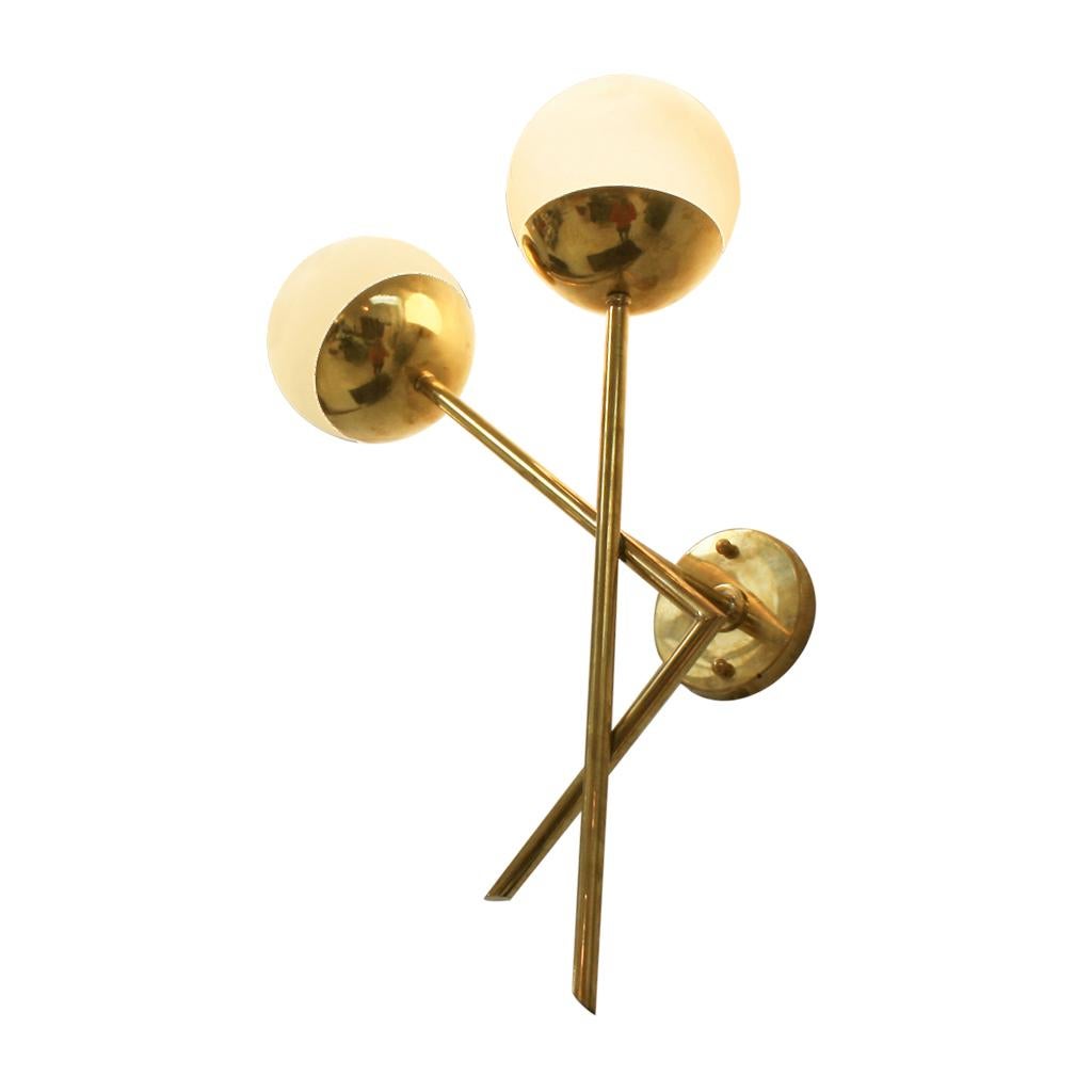 Mid-Century Modern Style Brass and Glass Pair of Italian Sconces 3