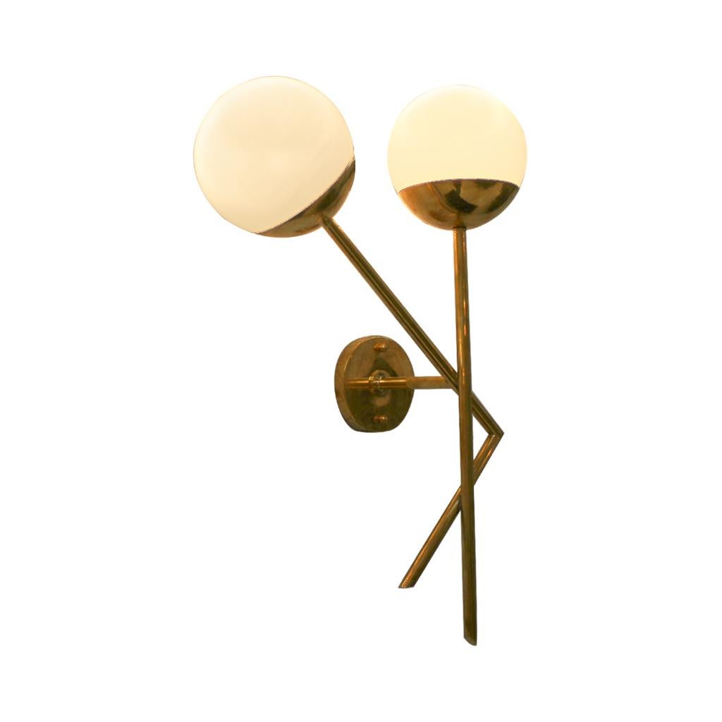 Mid-Century Modern Style Brass and Glass Pair of Italian Sconces 4