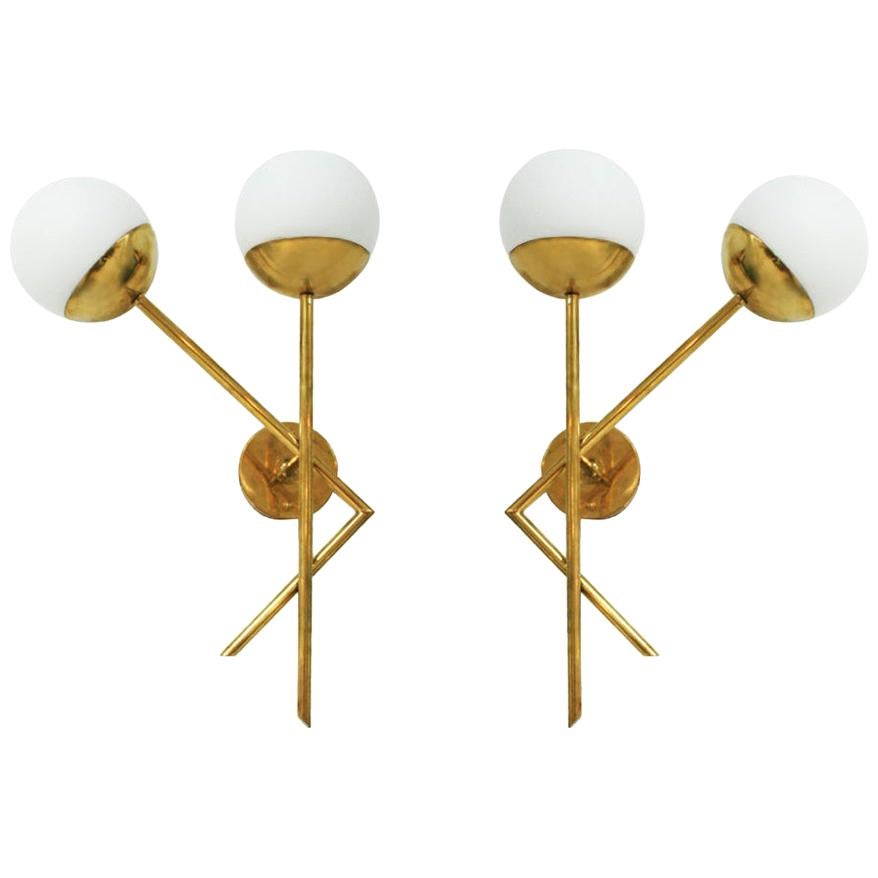 Mid-Century Modern Style Brass and Glass Pair of Italian Sconces