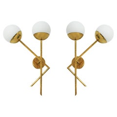 Mid-Century Modern Style Brass and Glass Pair of Italian Sconces