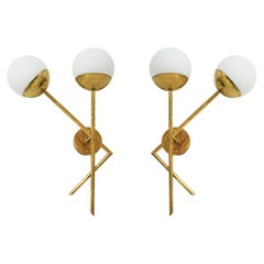 Mid-Century Modern Style Brass and Glass Pair of Sconces With Two Light Sources